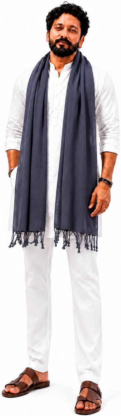 Cotton Blend Solid Grey Men Dupatta-image-12