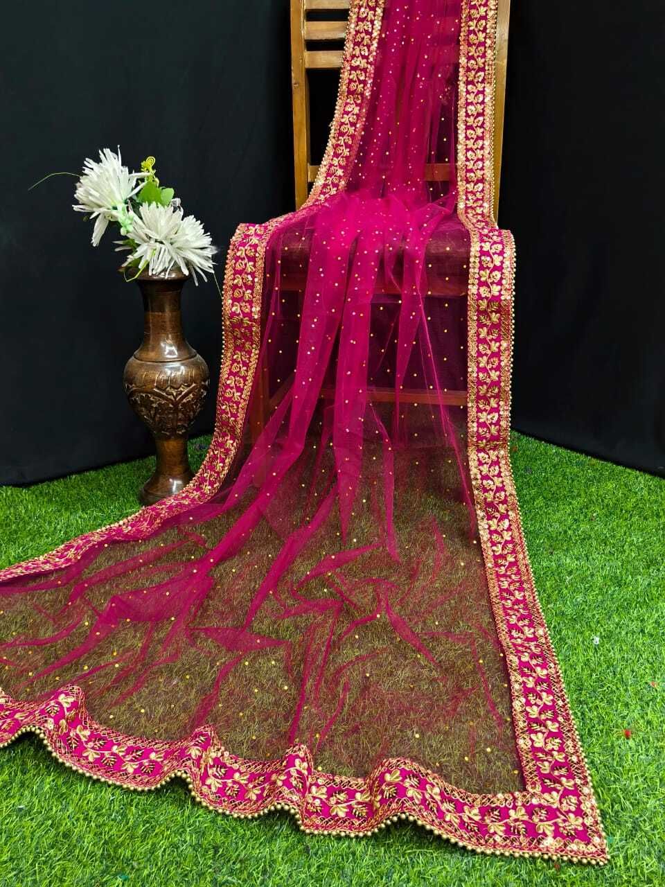 viruba fashion Net Self Design Pink Women Dupatta-picture-31
