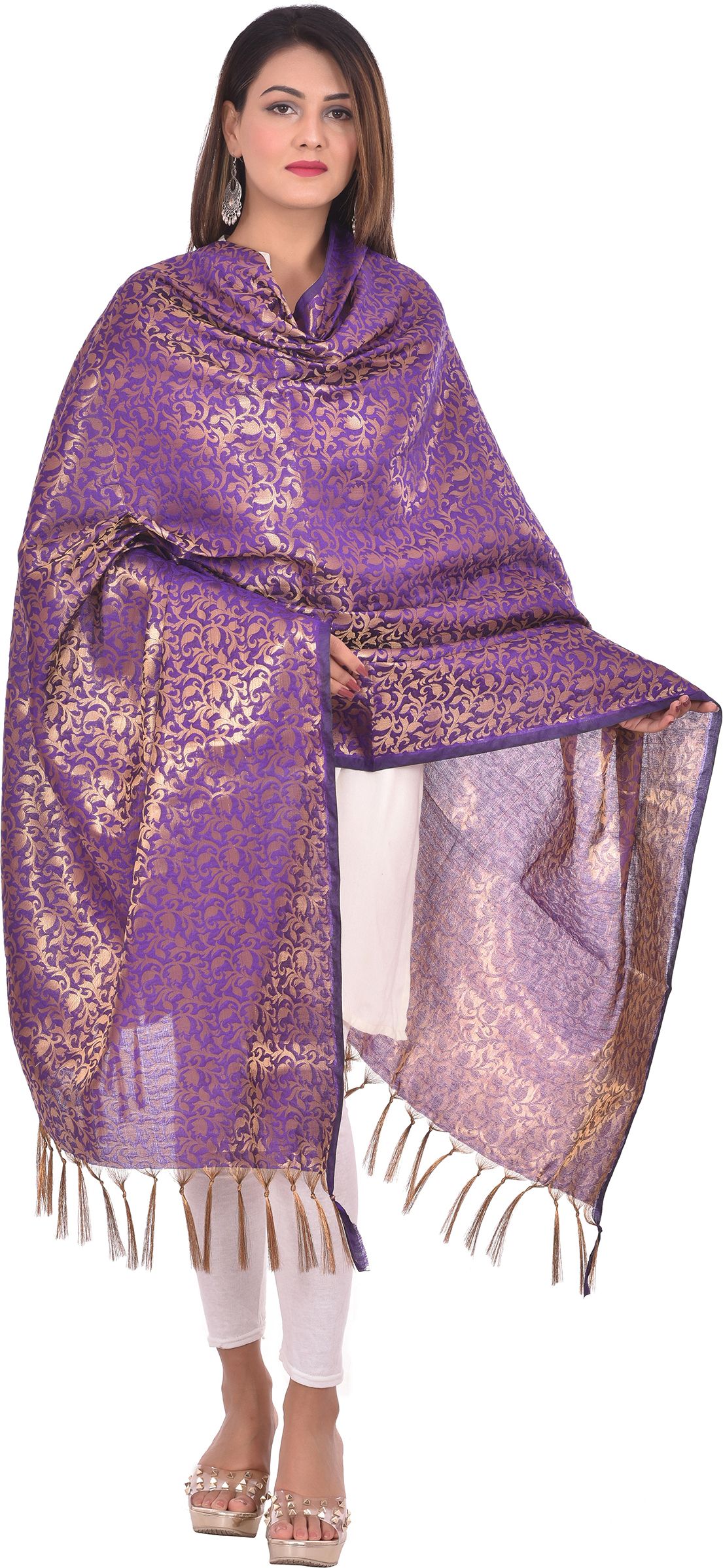 whiteheaven Pure Silk Self Design Purple Women Dupatta-picture-20