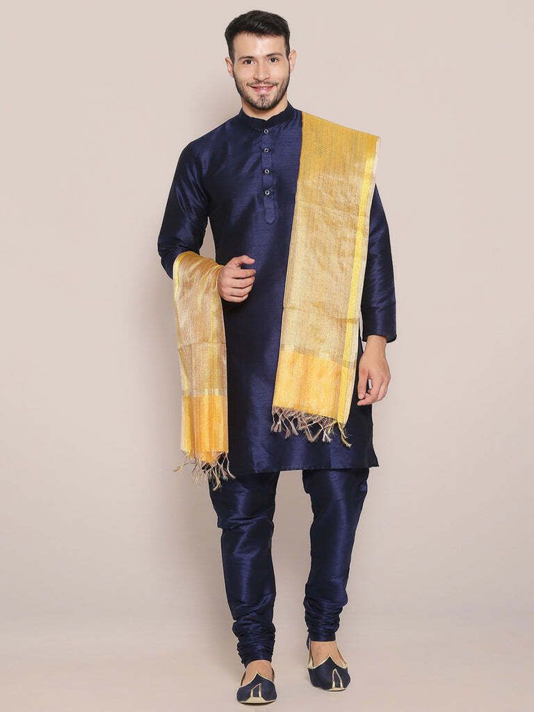 Cotton Silk Solid Gold Men Dupatta-image-0