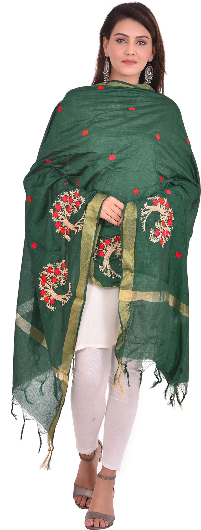 whiteheaven Silk Blend Embroidered Dark Green Women Dupatta-picture-42