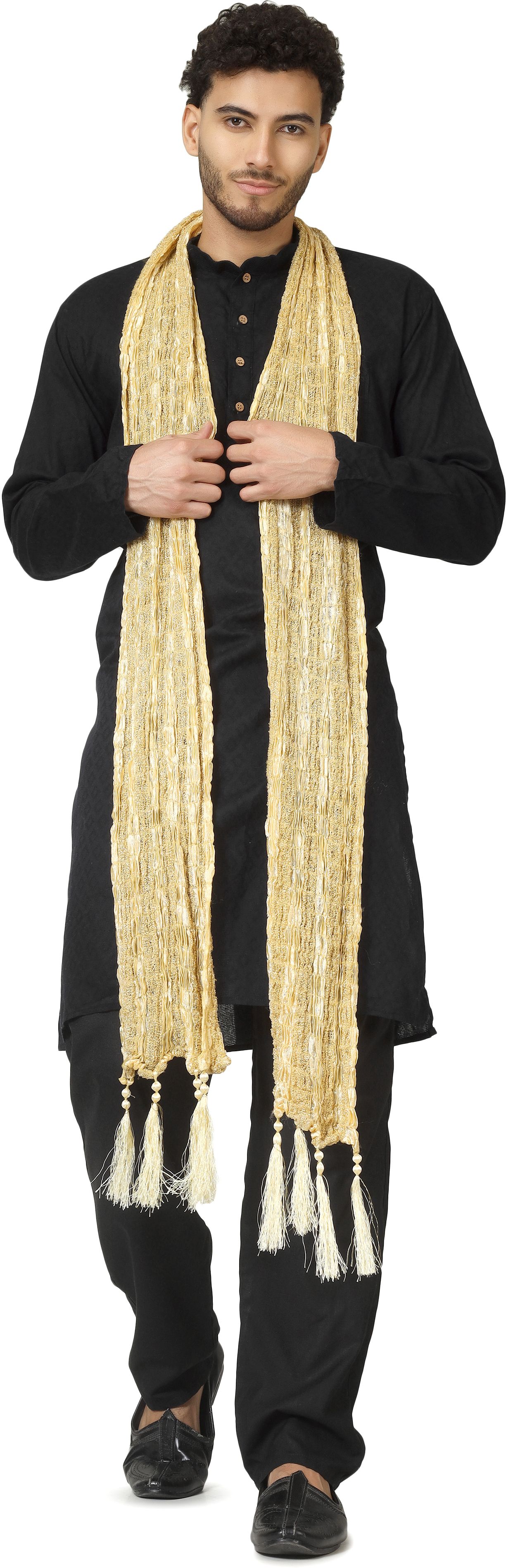 Art Silk Self Design Gold Men Dupatta-image-43