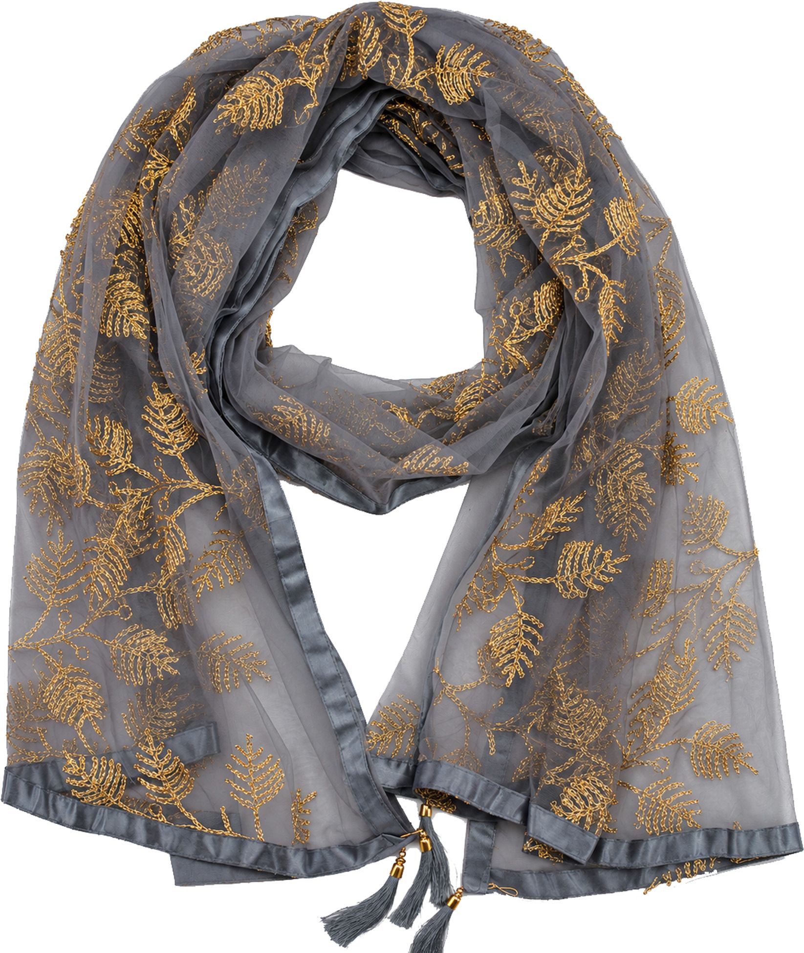 whiteheaven Net Embroidered Grey Women Dupatta-picture-0