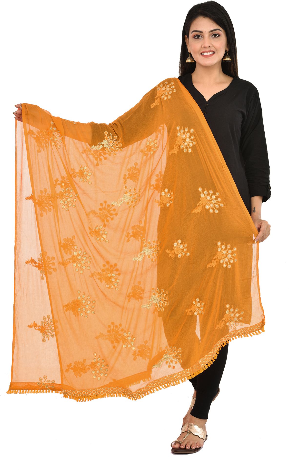 whiteheaven Chiffon Embroidered Orange Women Dupatta-picture-3