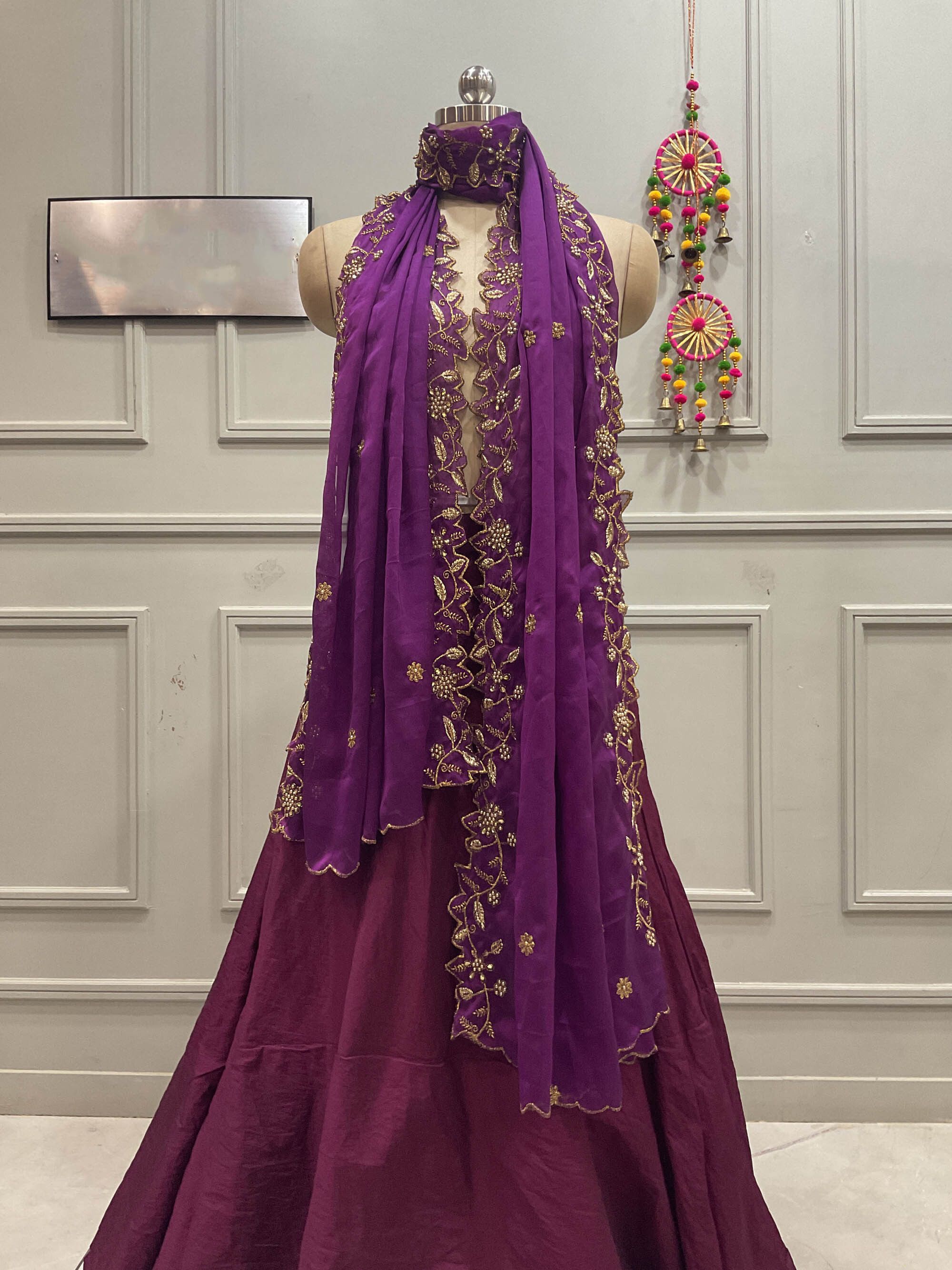 Chiffon Embroidered Purple Women Dupatta