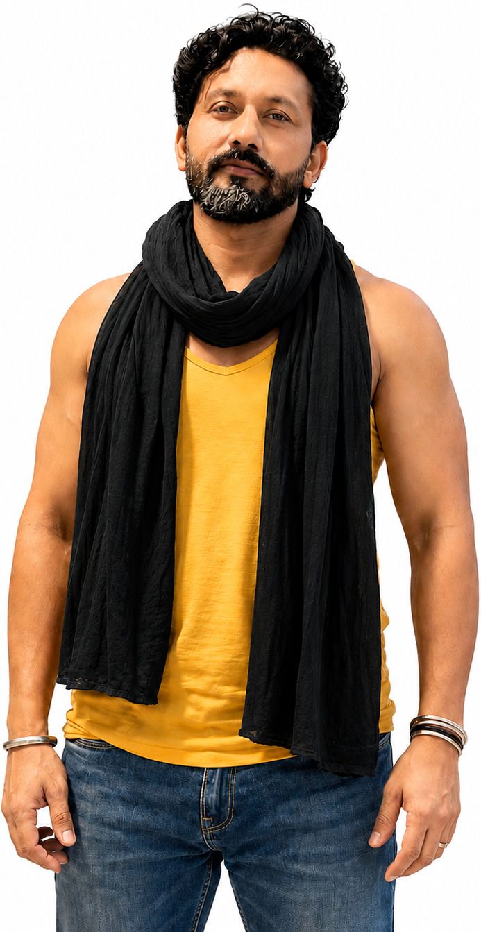 Pure Cotton Solid Black Men Dupatta-image-14