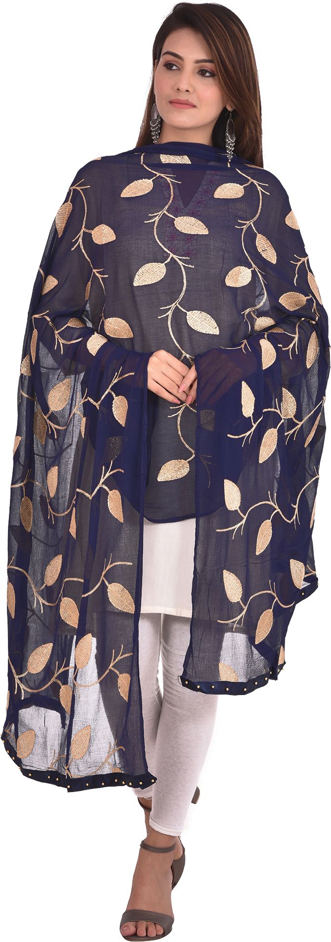 whiteheaven Chiffon Embroidered Dark Blue Women Dupatta-picture-48