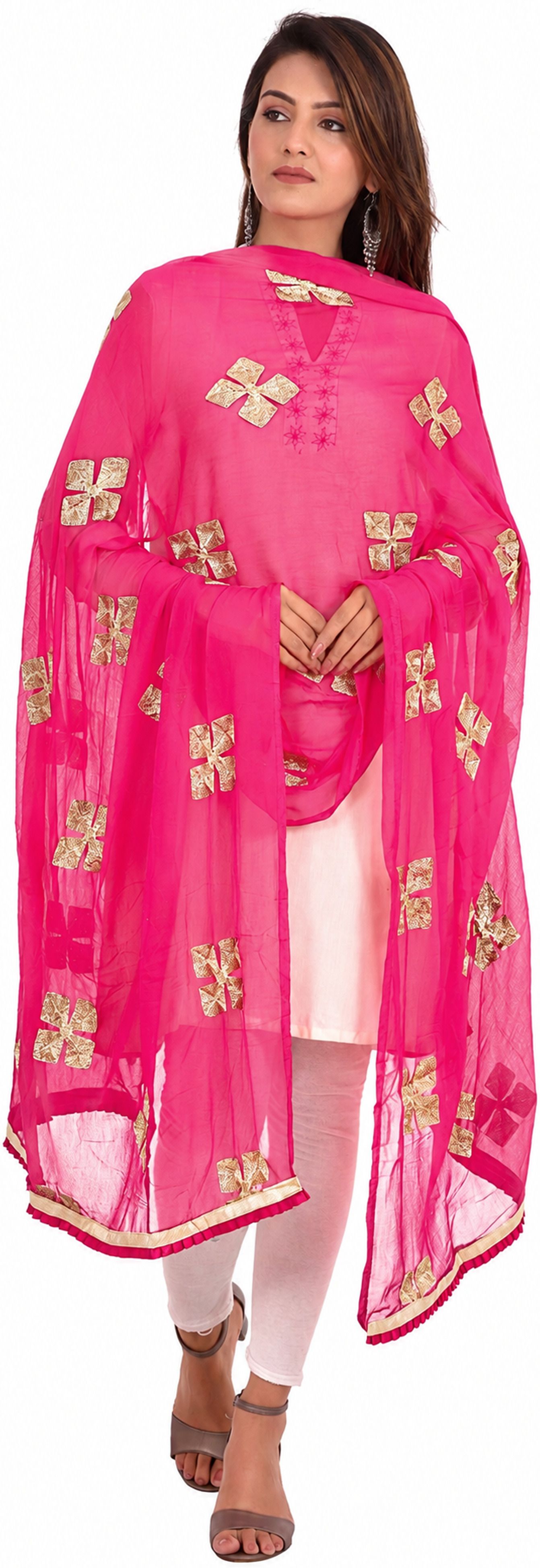 whiteheaven Chiffon Embroidered Pink Women Dupatta-picture-30
