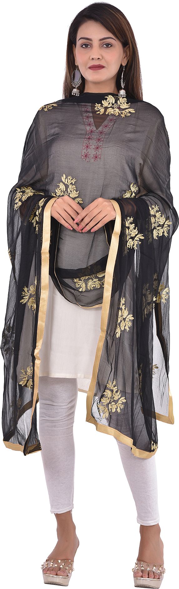 whiteheaven Chiffon Embroidered Black Women Dupatta-picture-42