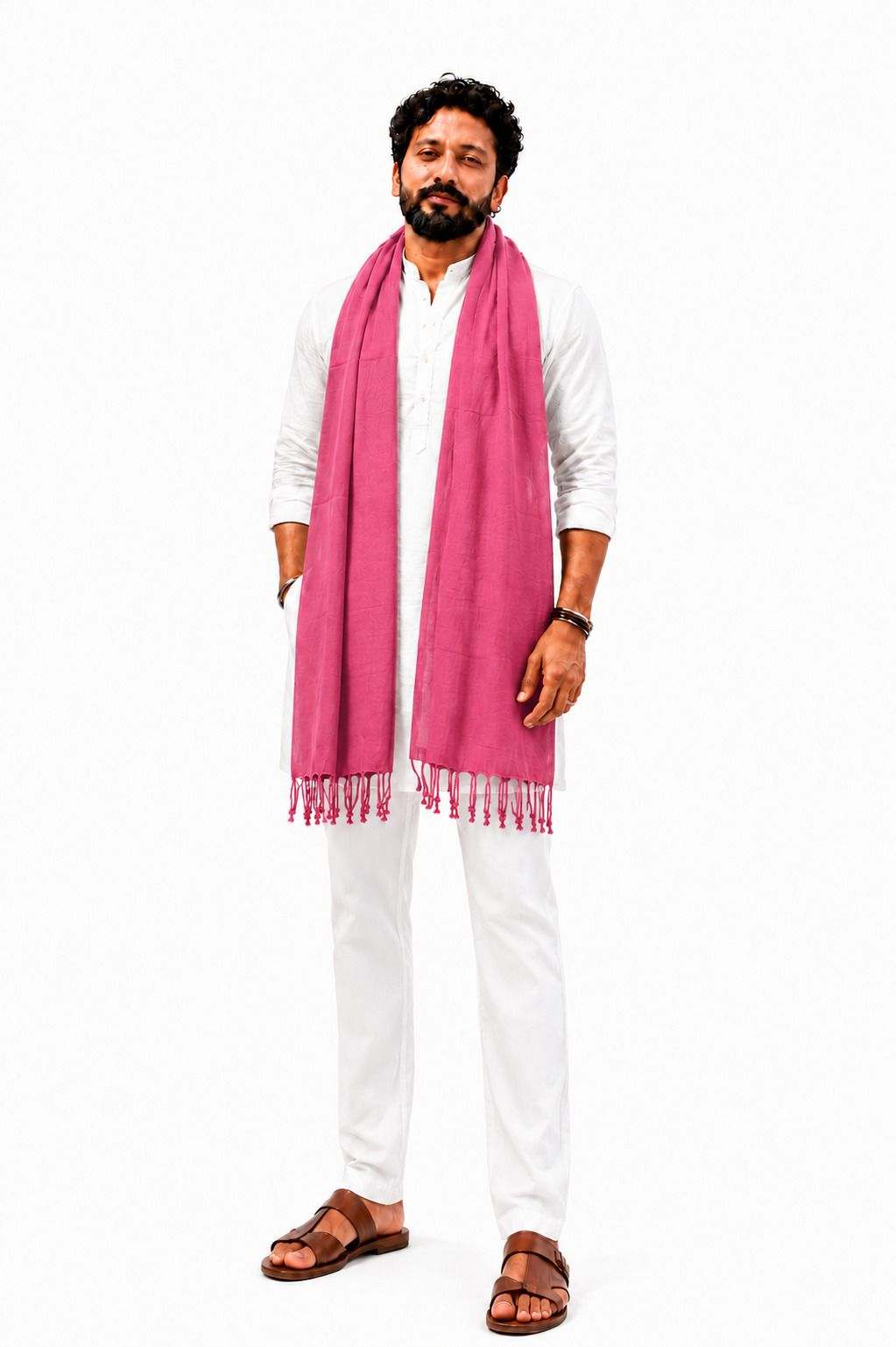 Cotton Blend Solid Pink Men Dupatta-image-47