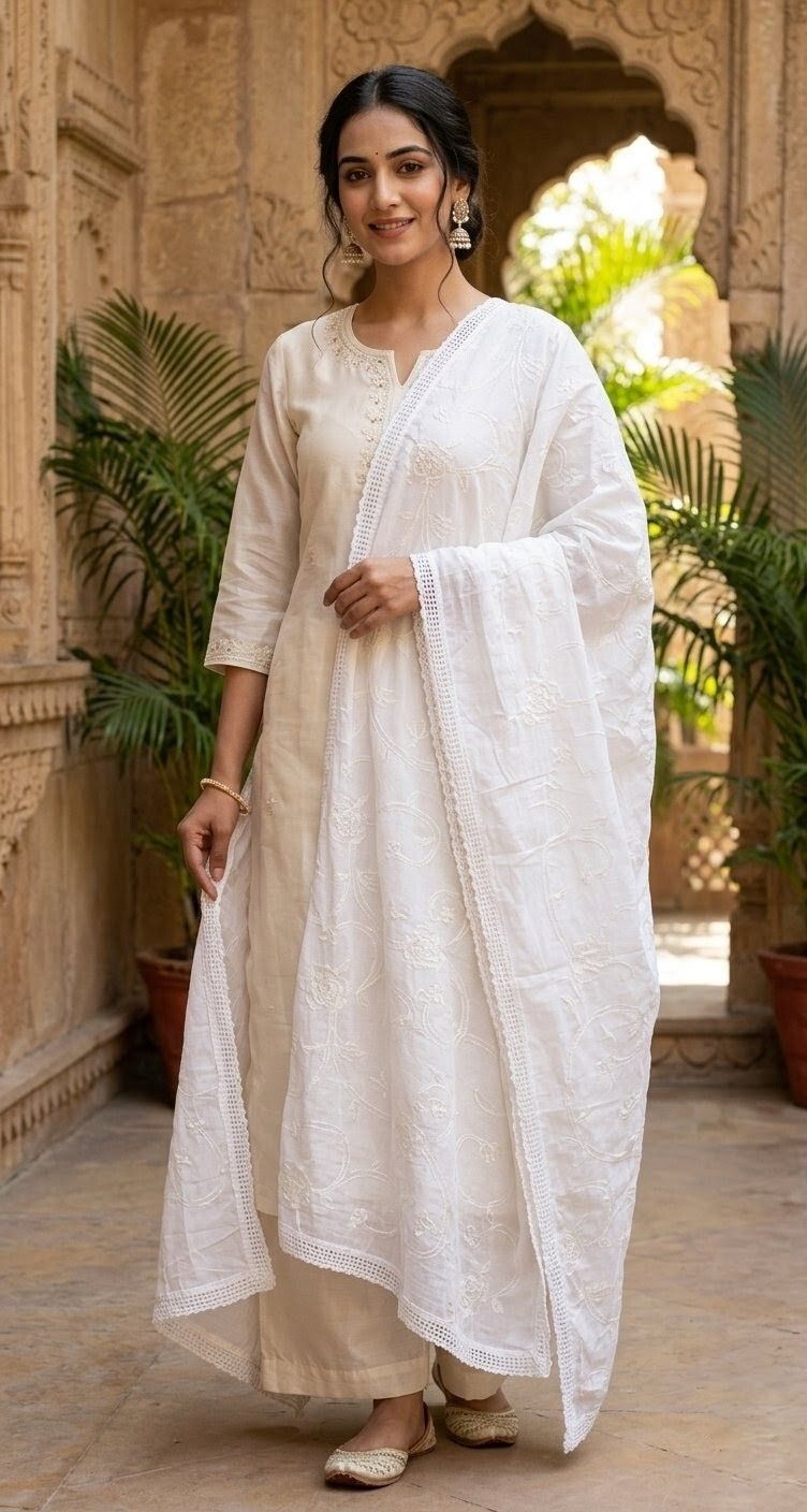 dripdin Pure Cotton Embroidered White Men Dupatta-picture-47