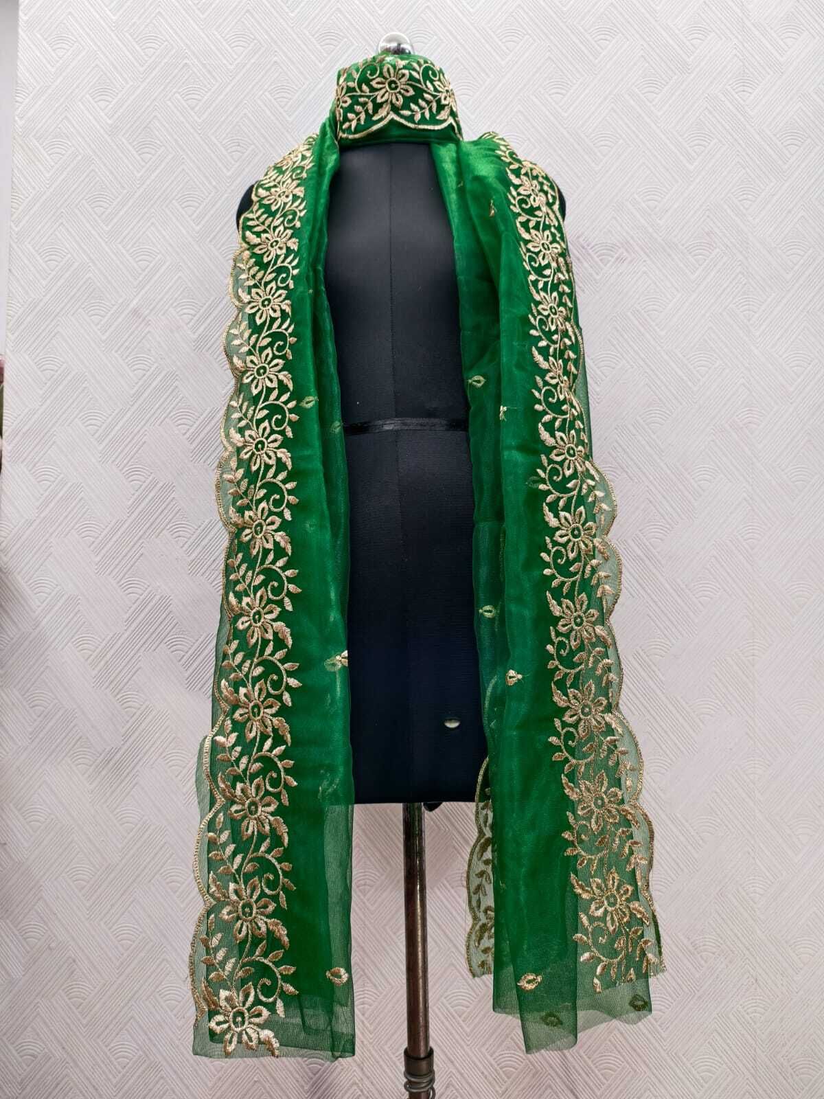 Net Embroidered Green Women Dupatta-image-36