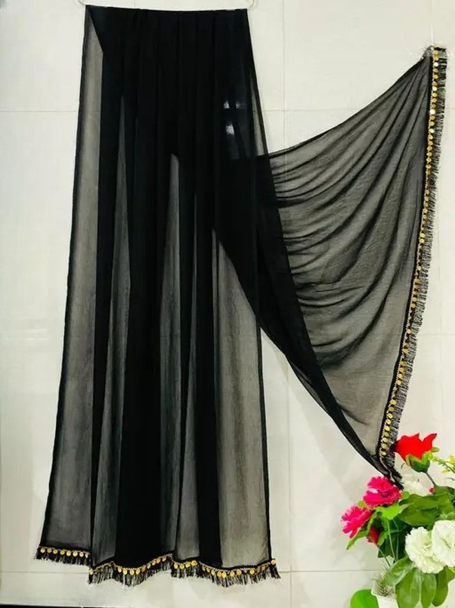 vasudev enterprise Chiffon Solid Black Women Dupatta-picture-48