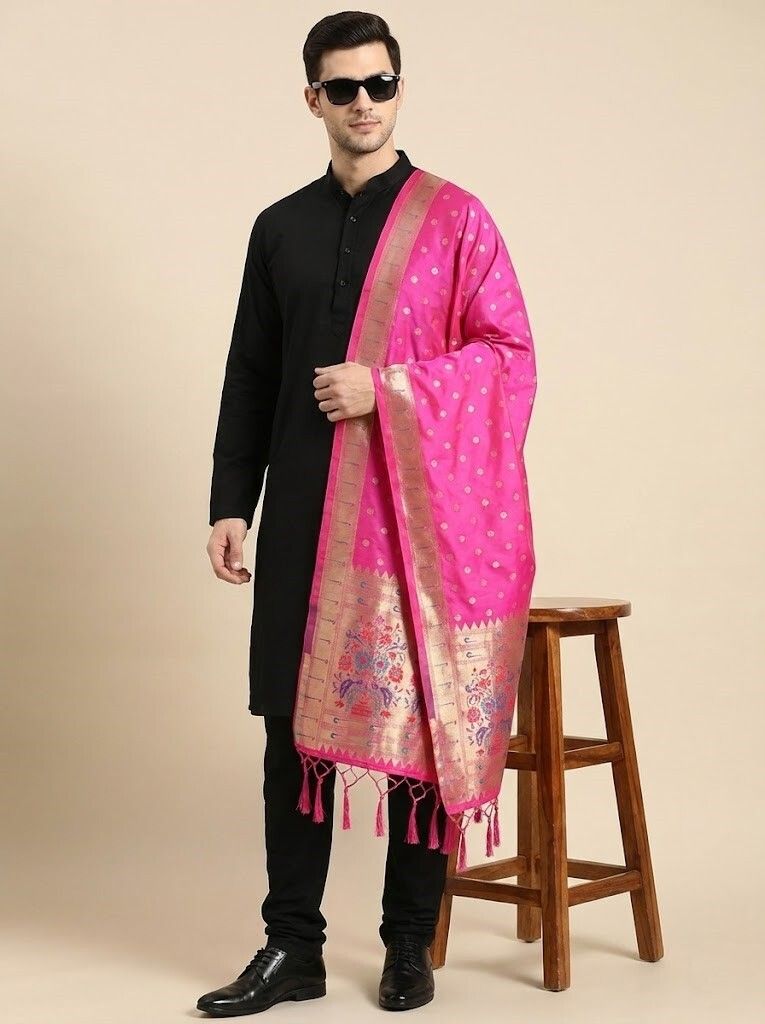 Cotton Silk Woven Multicolor Men Dupatta-image-7