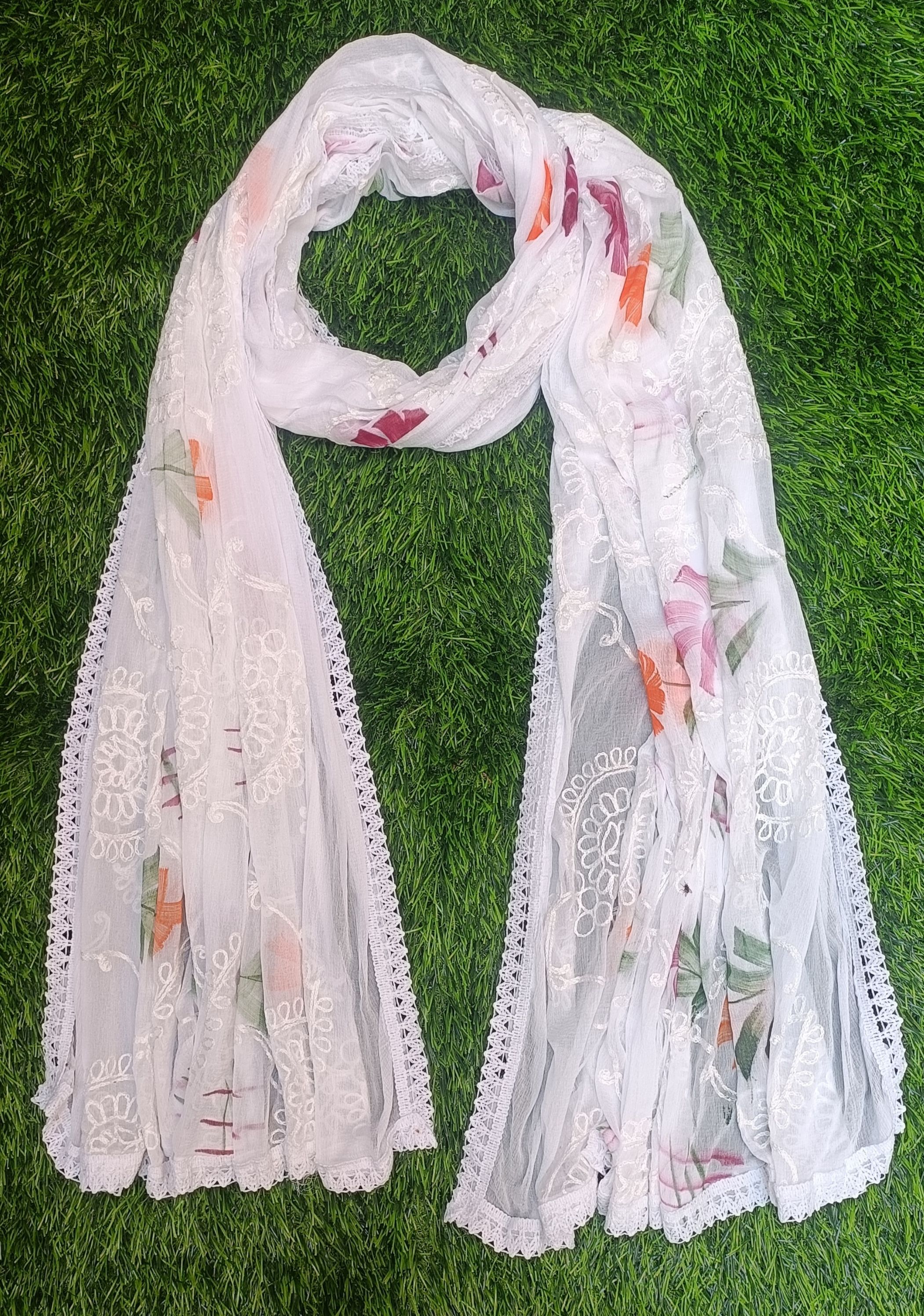 aayat fashion zone Pure Cotton Embroidered White Women Dupatta-picture-27