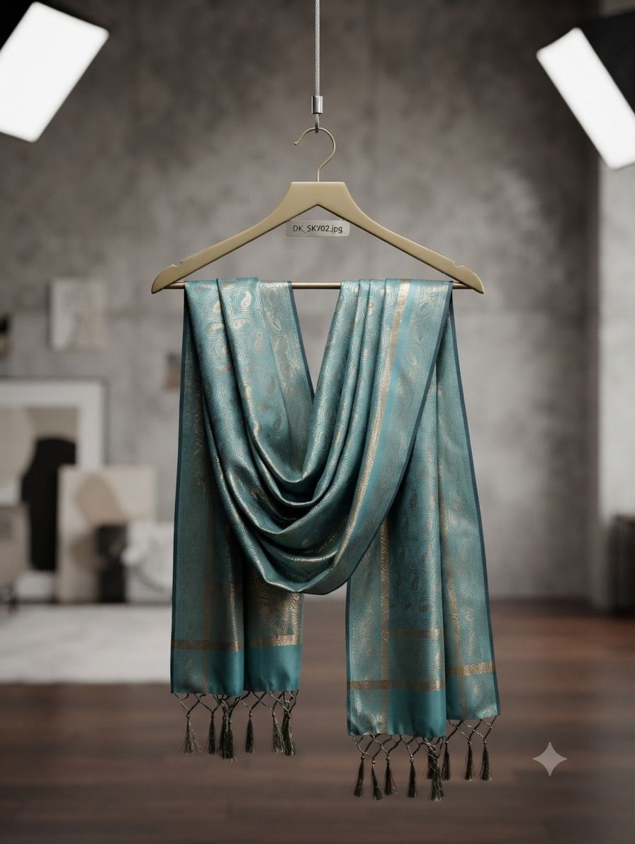 Silk Blend Woven, Self Design Light Blue Women Dupatta-image-42