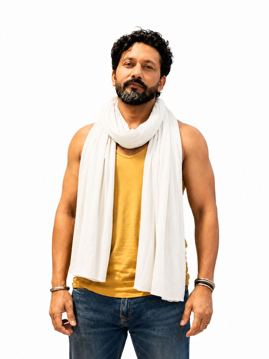 Pure Cotton Solid White Men Dupatta-image-8
