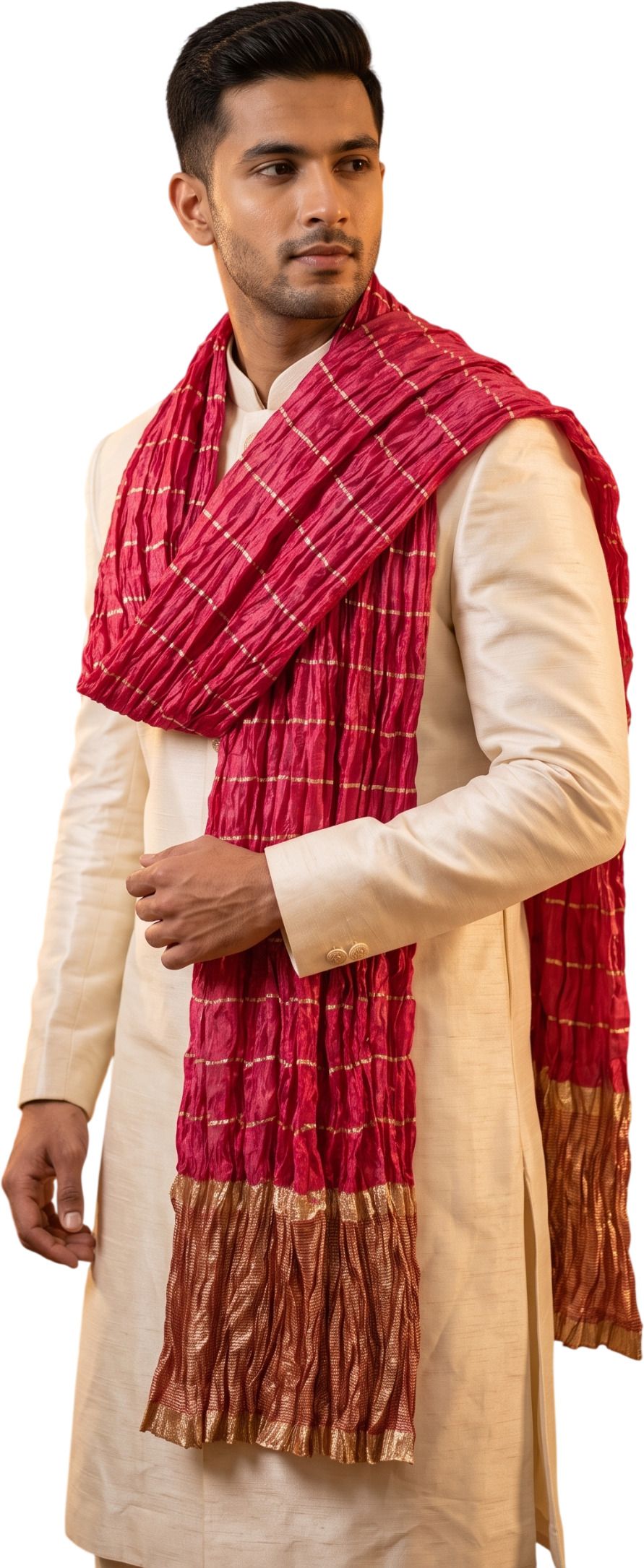 Silk Blend Striped Pink Men Dupatta-image-48