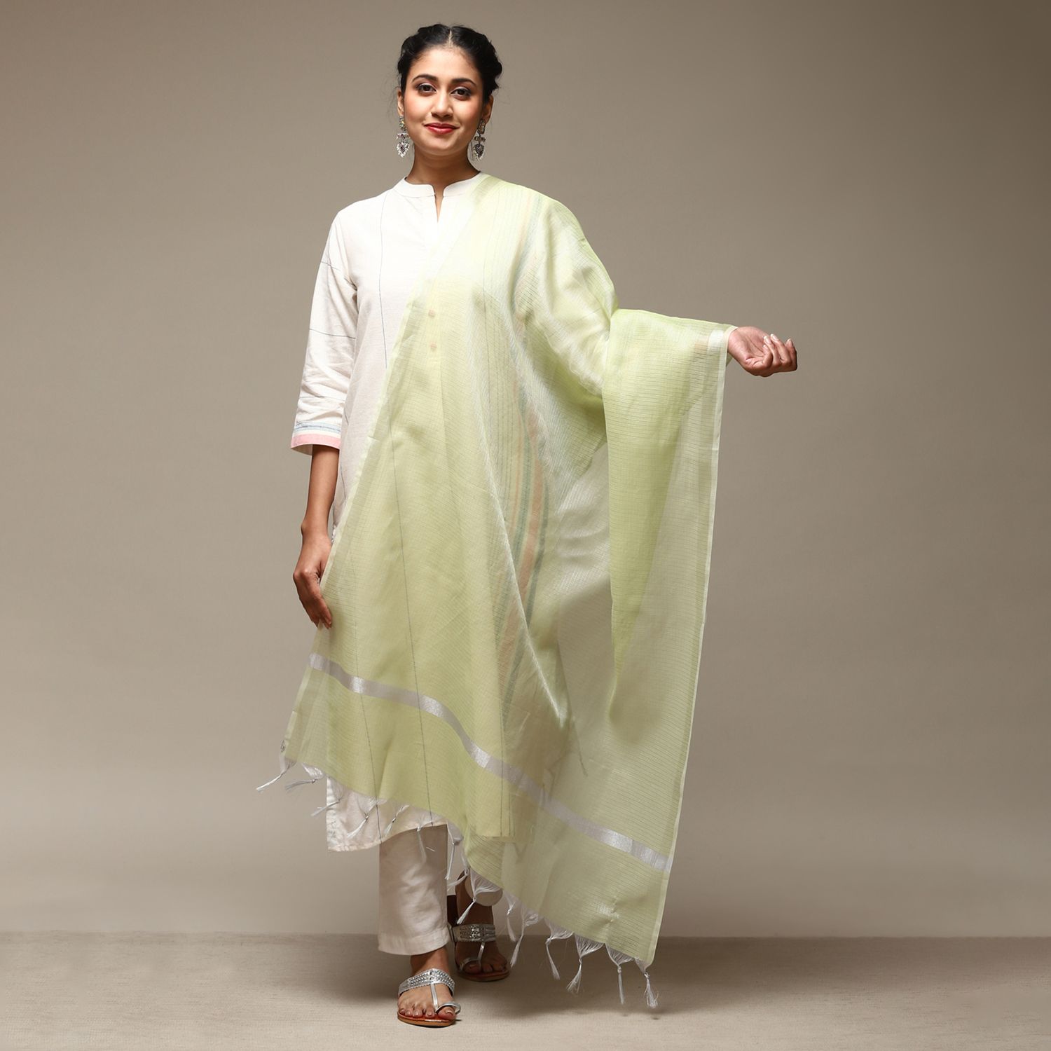 biba Cotton Blend Solid Green Women Dupatta-picture-18