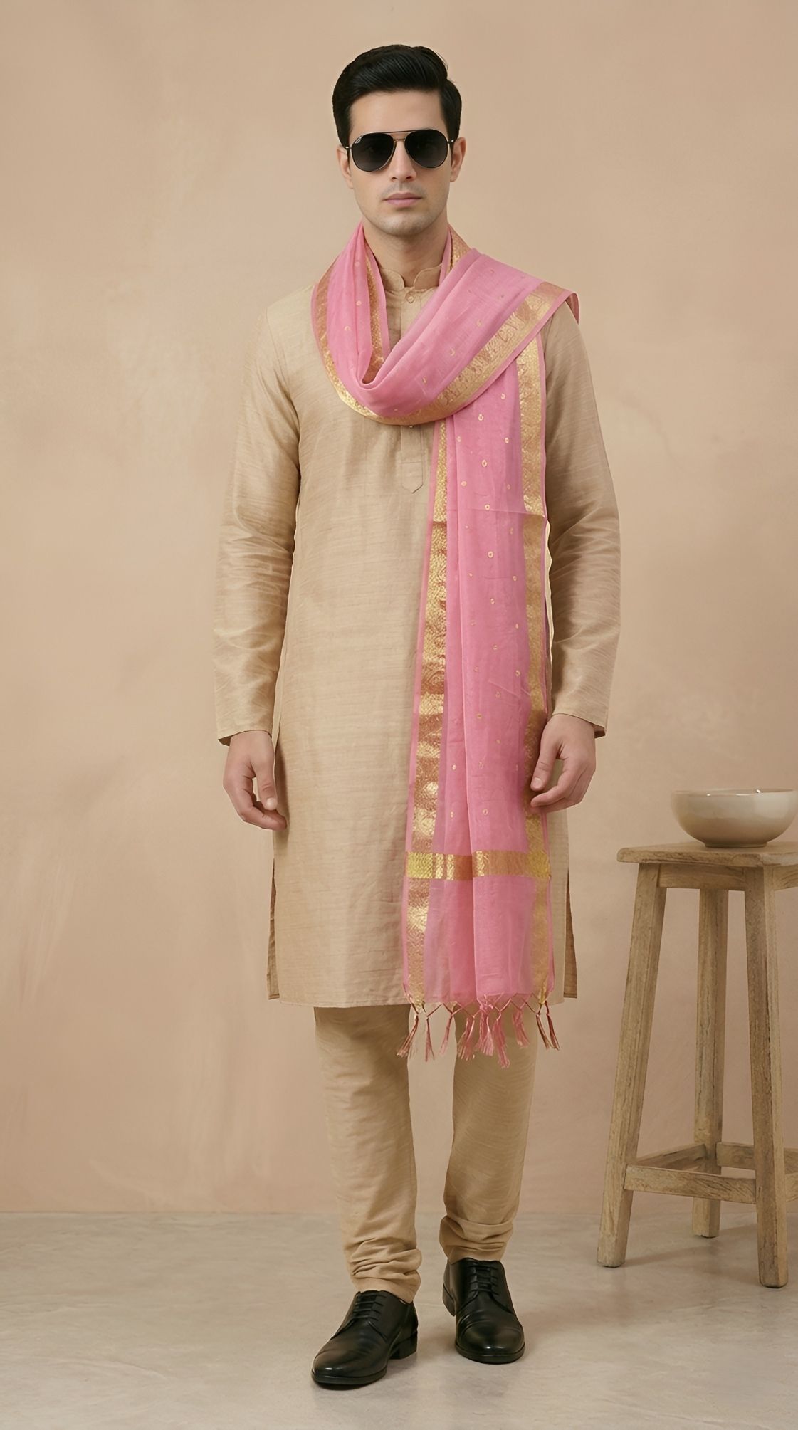 muffly Cotton Silk Woven Pink Men Dupatta-picture-17