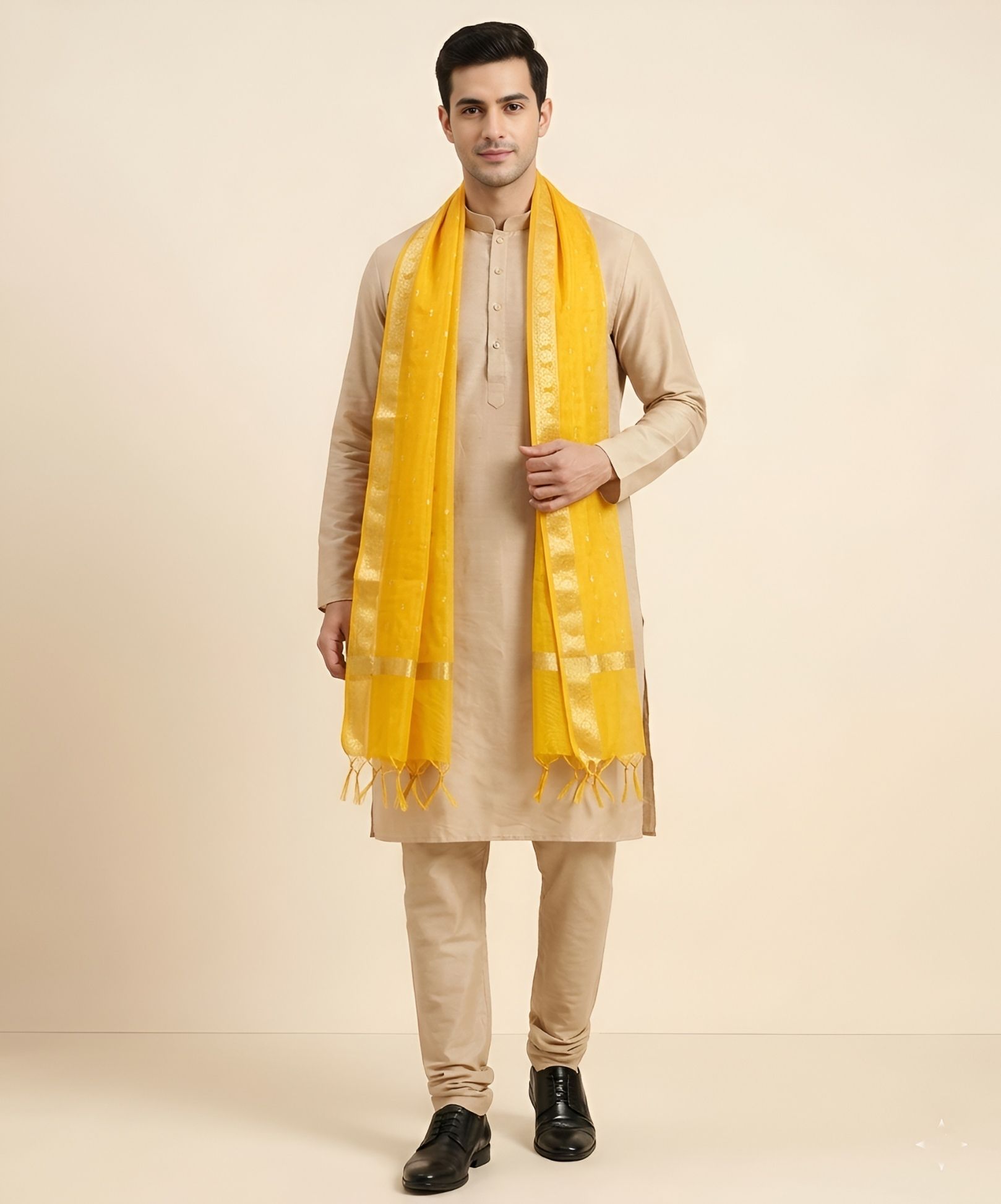 muffly Cotton Silk Woven Yellow Men Dupatta-picture-10