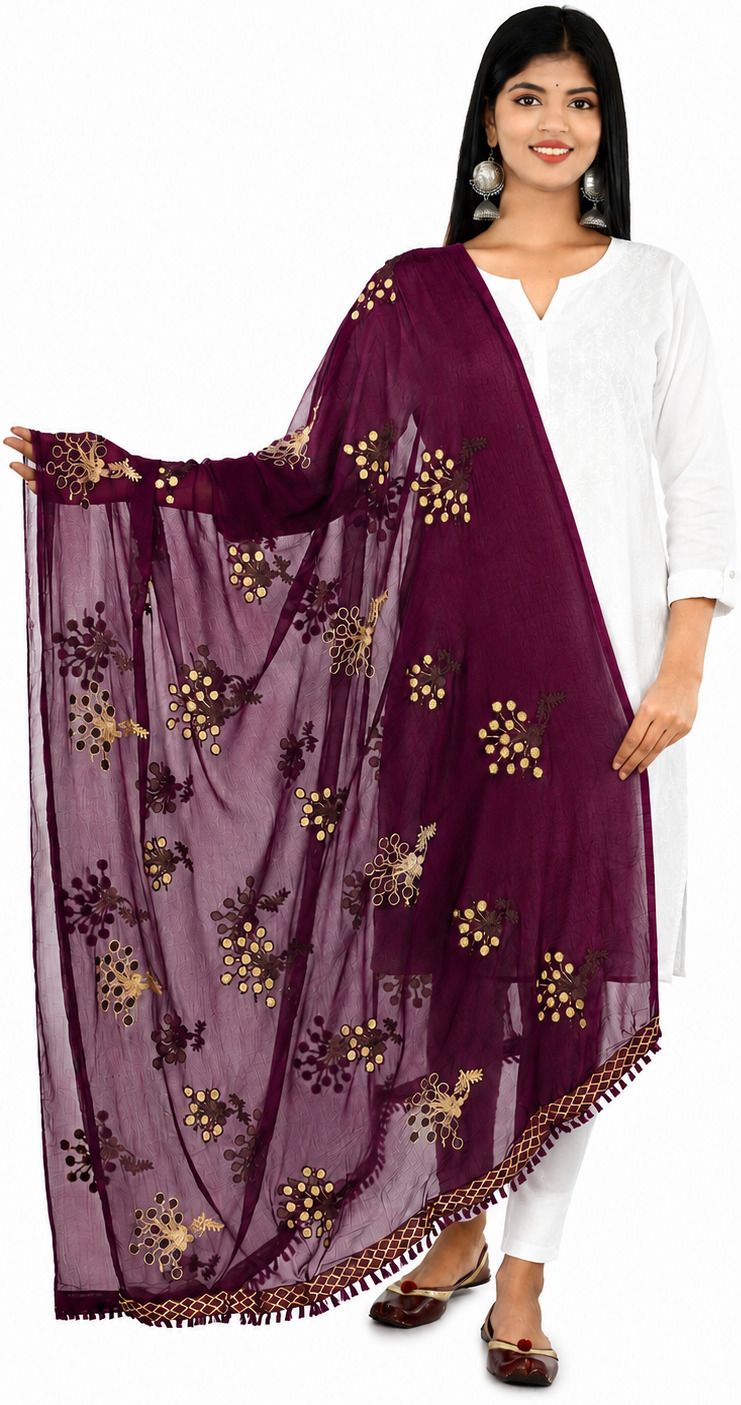 whiteheaven Chiffon Embroidered Purple Women Dupatta-picture-35