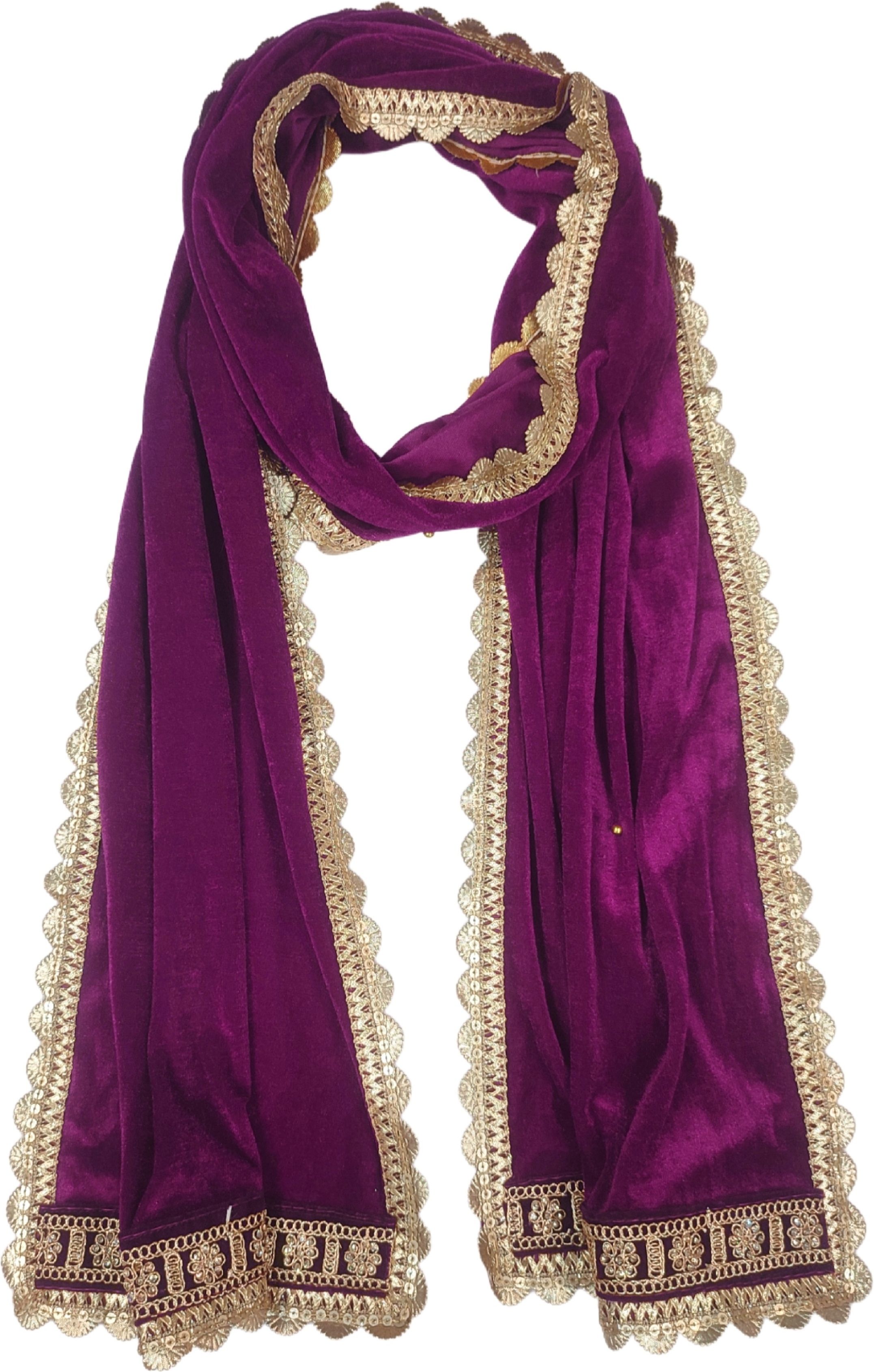 Velvet Embellished Purple, Gold Men Dupatta-image-0