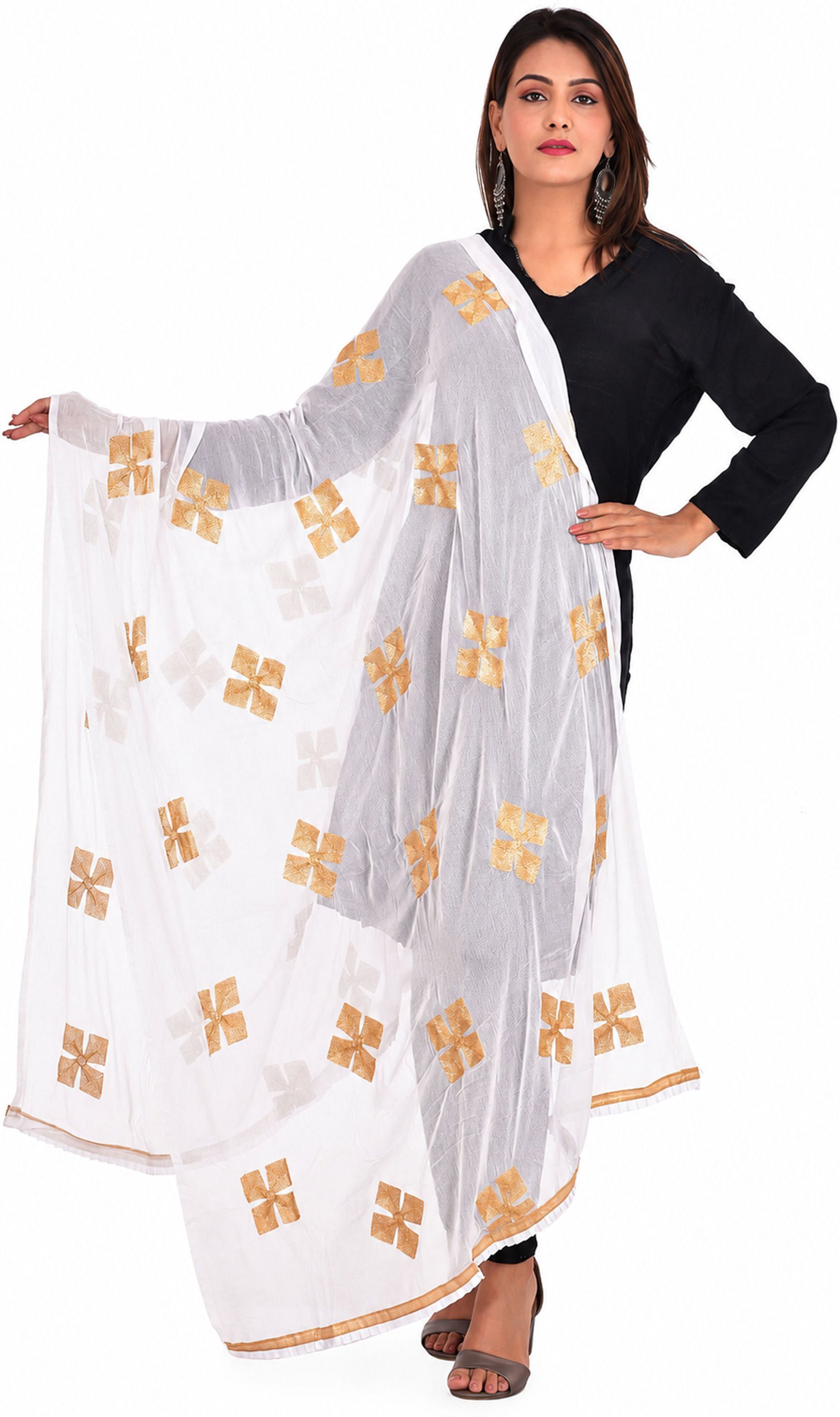 whiteheaven Chiffon Embroidered White Women Dupatta-picture-1