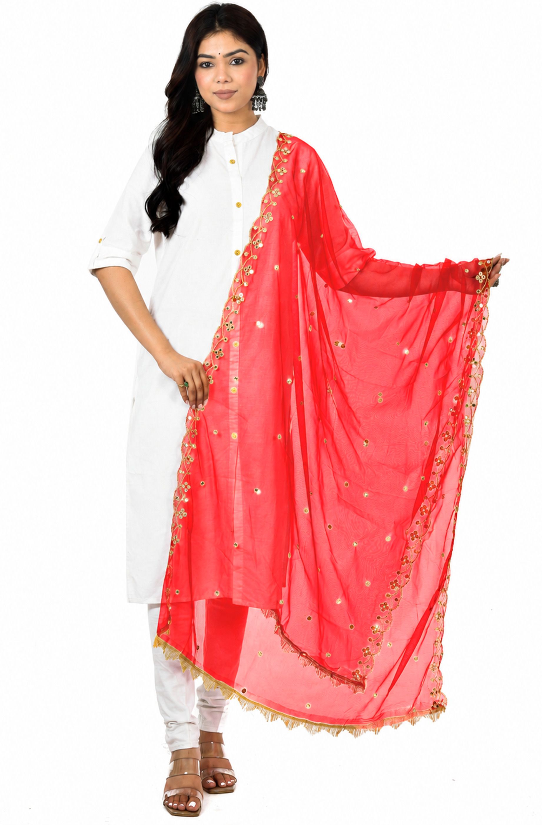 whiteheaven Net Embroidered Red Women Dupatta-picture-2
