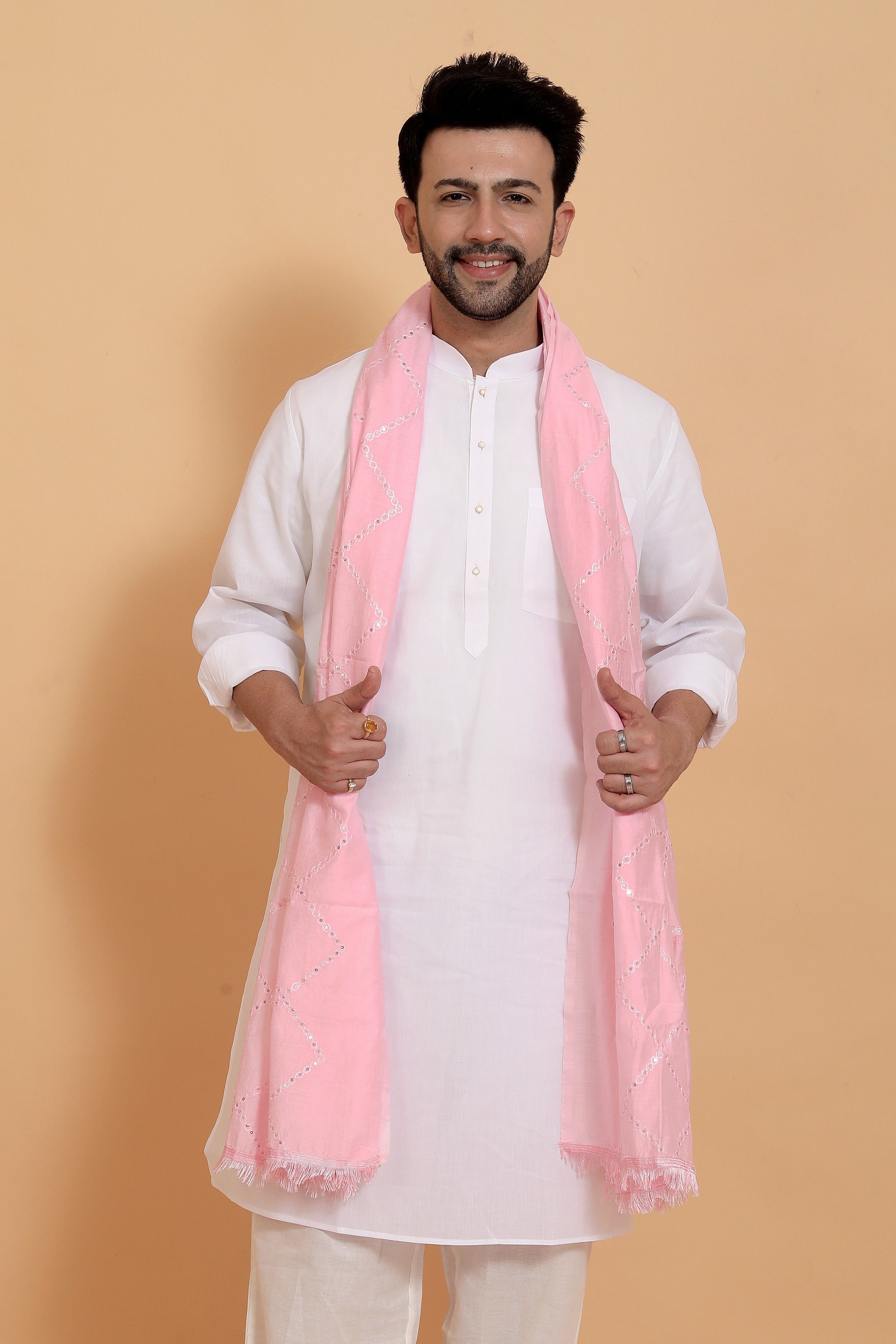 ebadat Poly Chanderi Self Design Pink Men Dupatta-picture-26