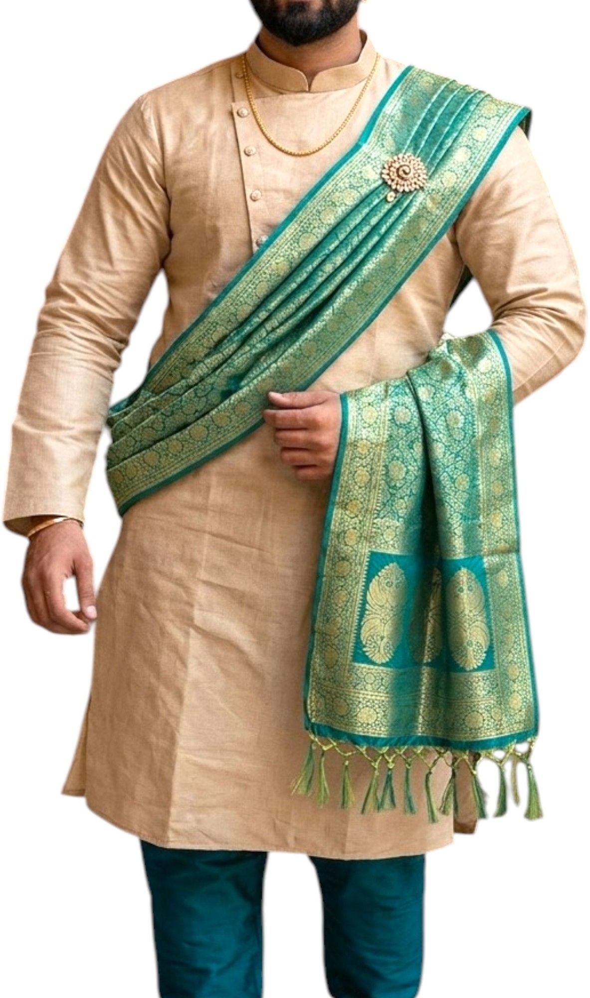 ishrattextile Jacquard, Art Silk Self Design Light Green Men Dupatta-picture-33
