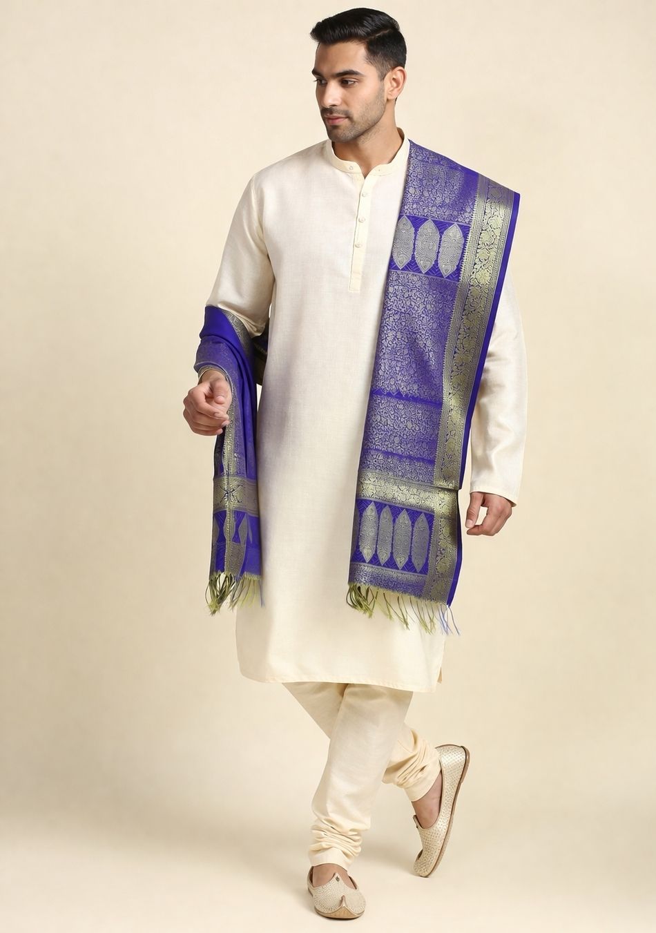kiran silk Jacquard, Art Silk Woven, Self Design Blue Men Dupatta-picture-11
