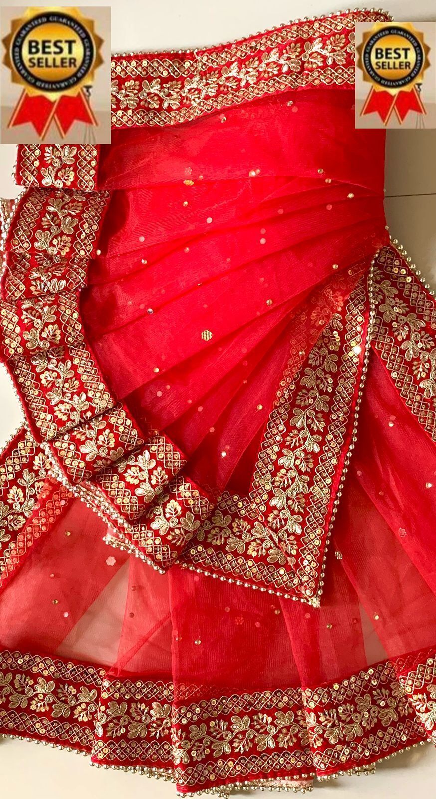 Net Embroidered Red Women Dupatta