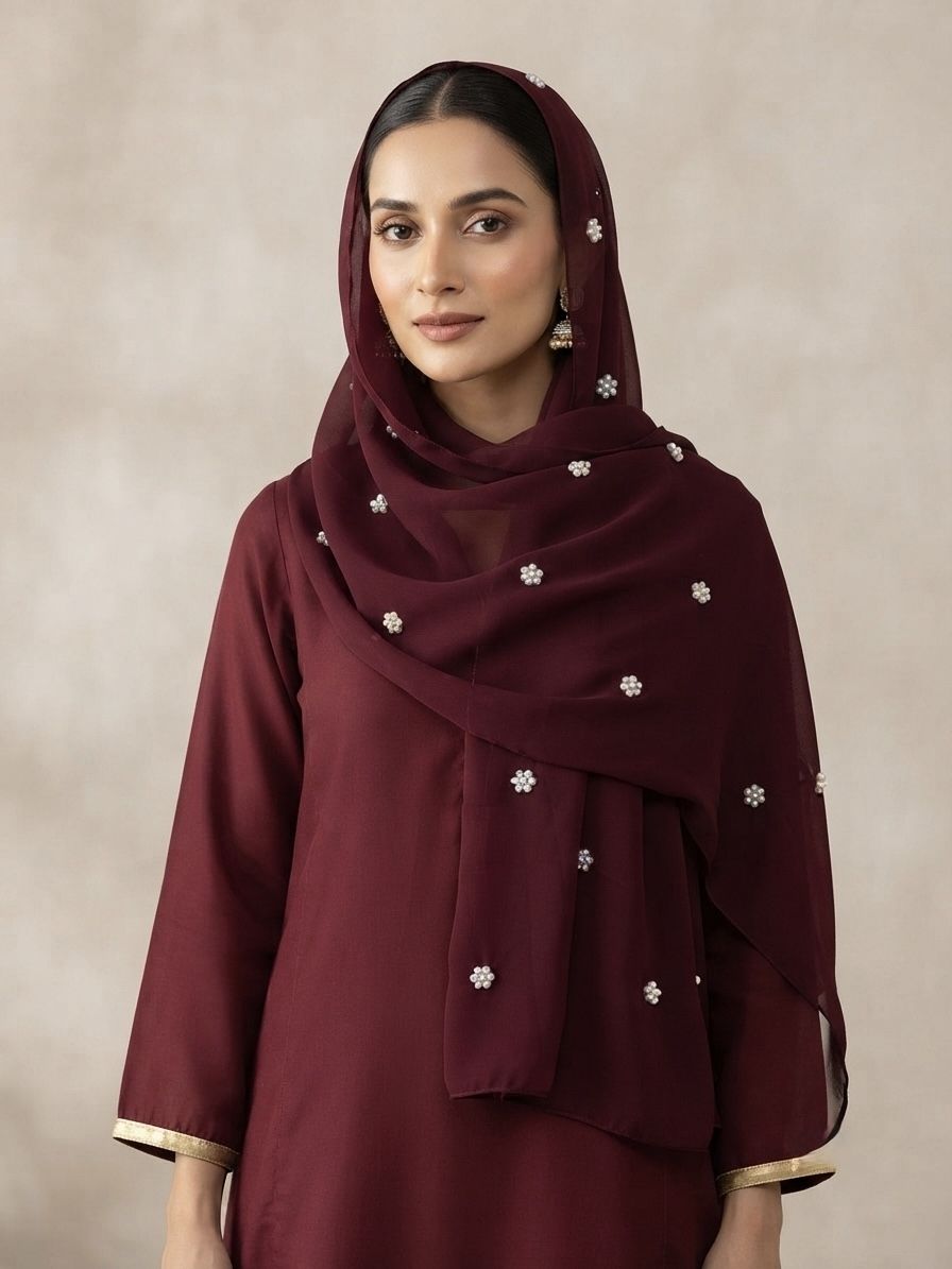 Georgette Embellished Maroon Women Dupatta-image-48
