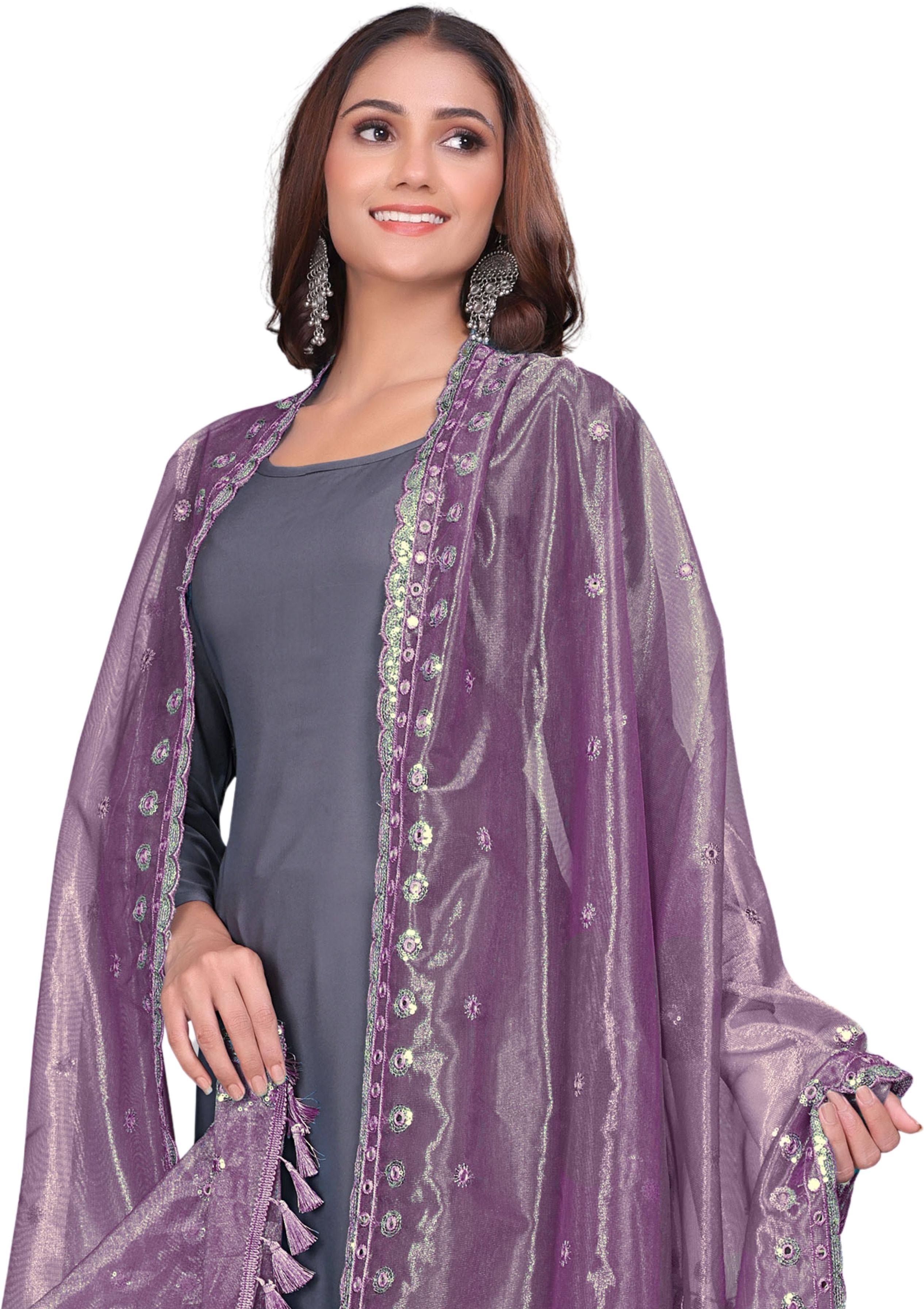 sekmany Organza Printed Purple Women Dupatta-picture-20