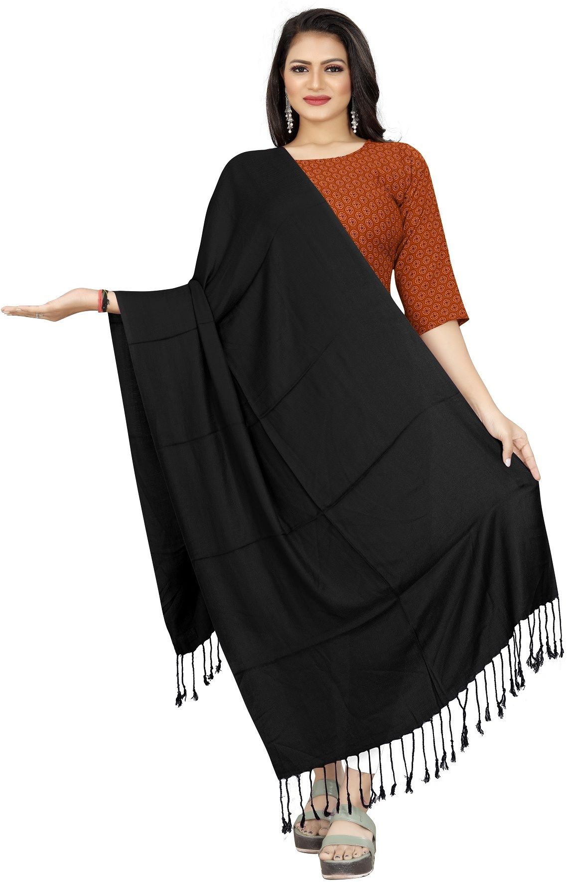 houseofcommon Viscose Blend Solid Black Women Dupatta-picture-55