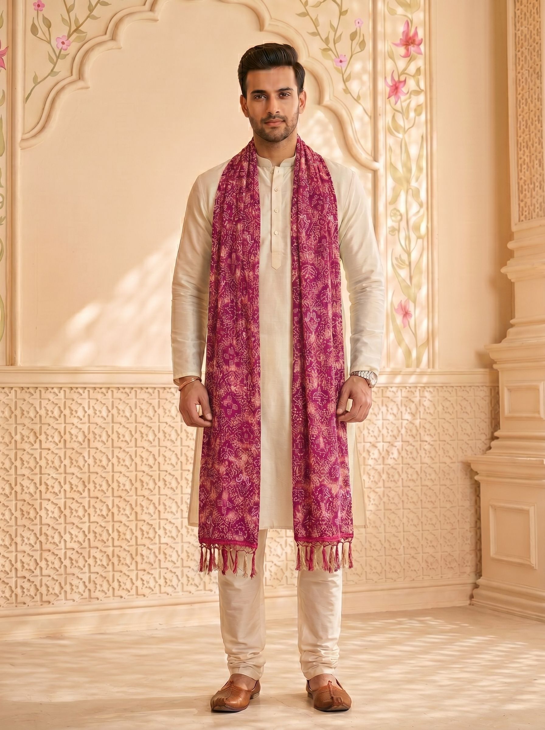 Chiffon Printed Purple Men Dupatta-image-35