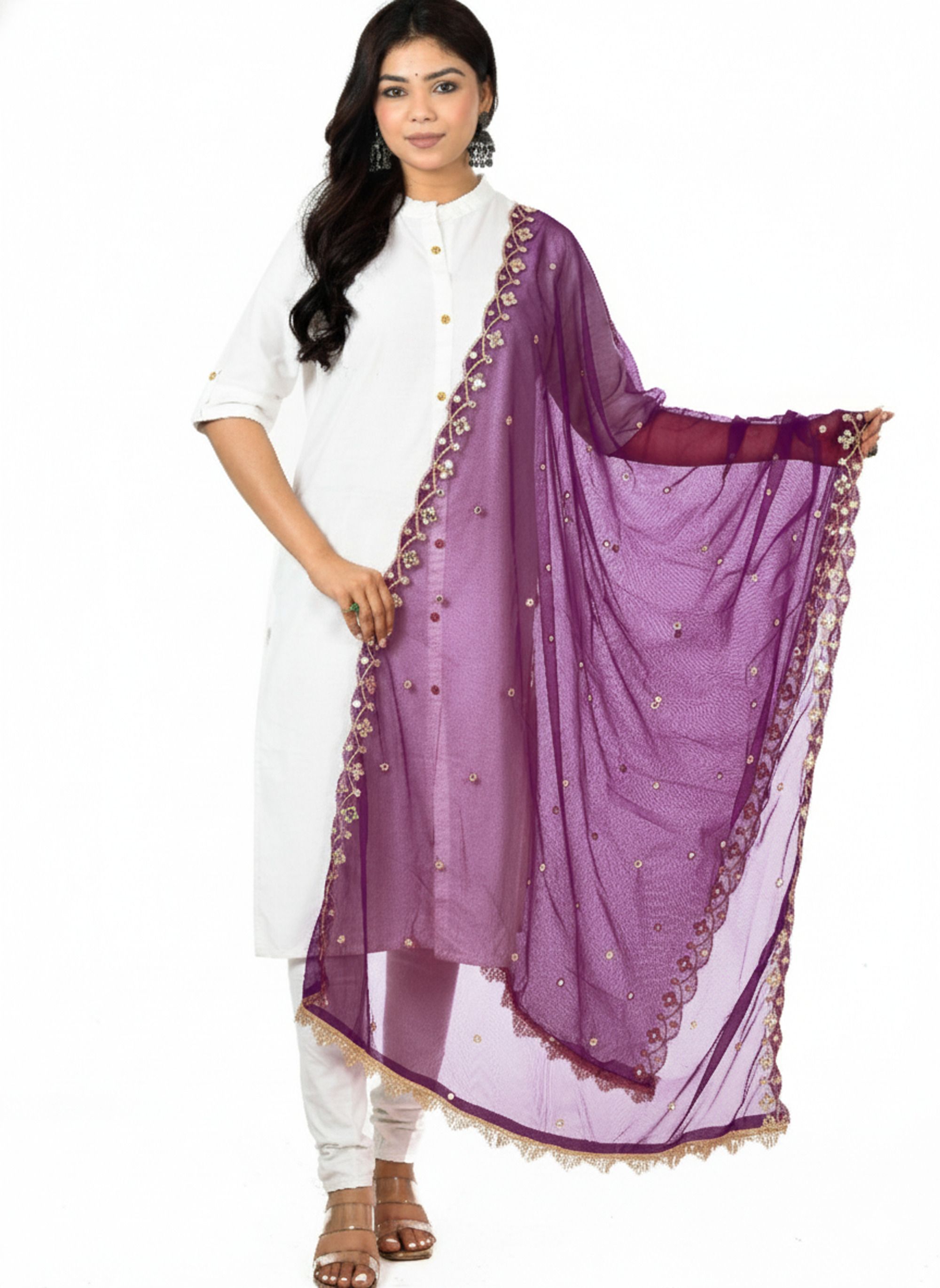 whiteheaven Net Embroidered Purple Women Dupatta-picture-45