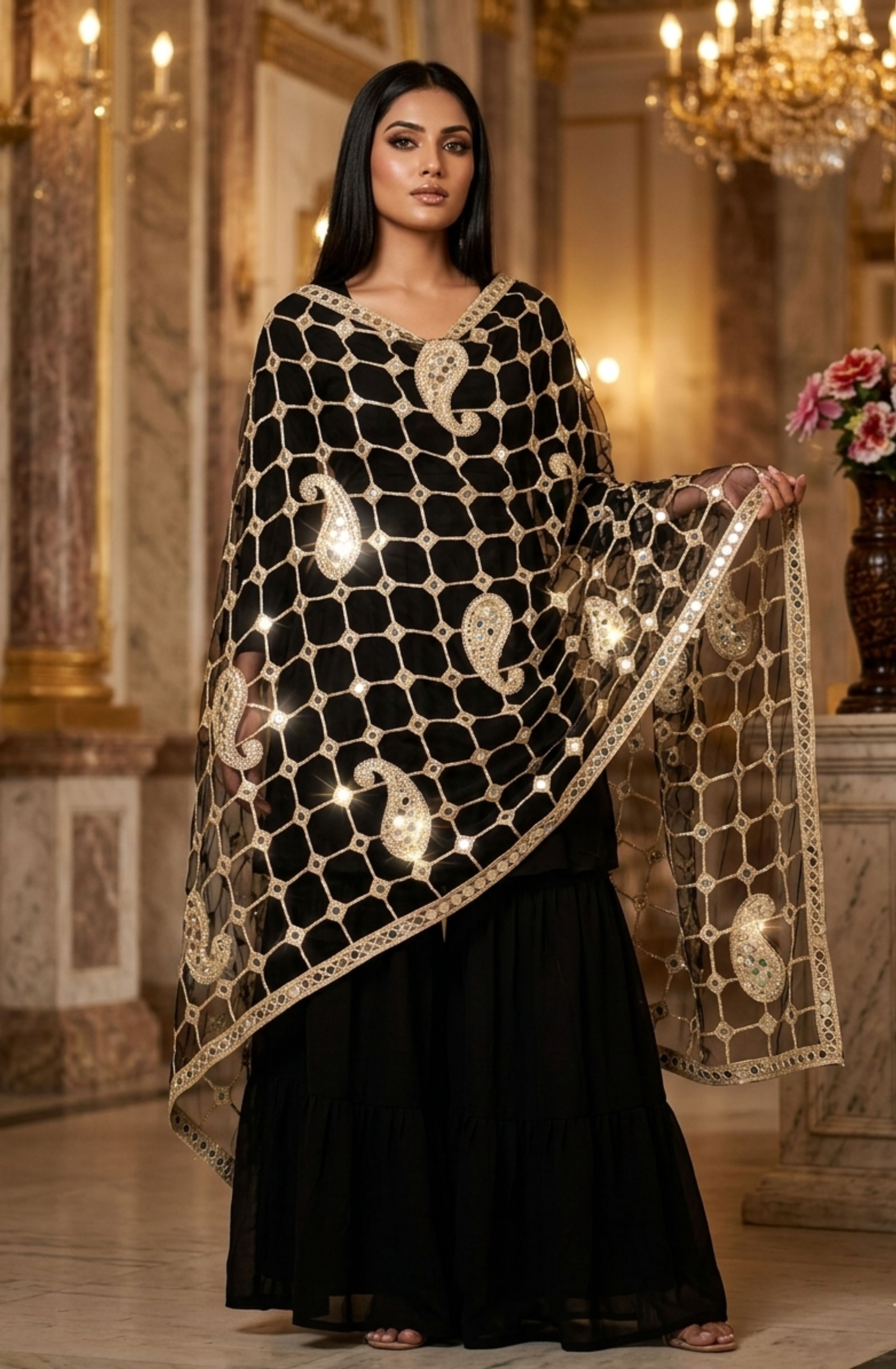 Net Embroidered Gold Women Dupatta-image-27