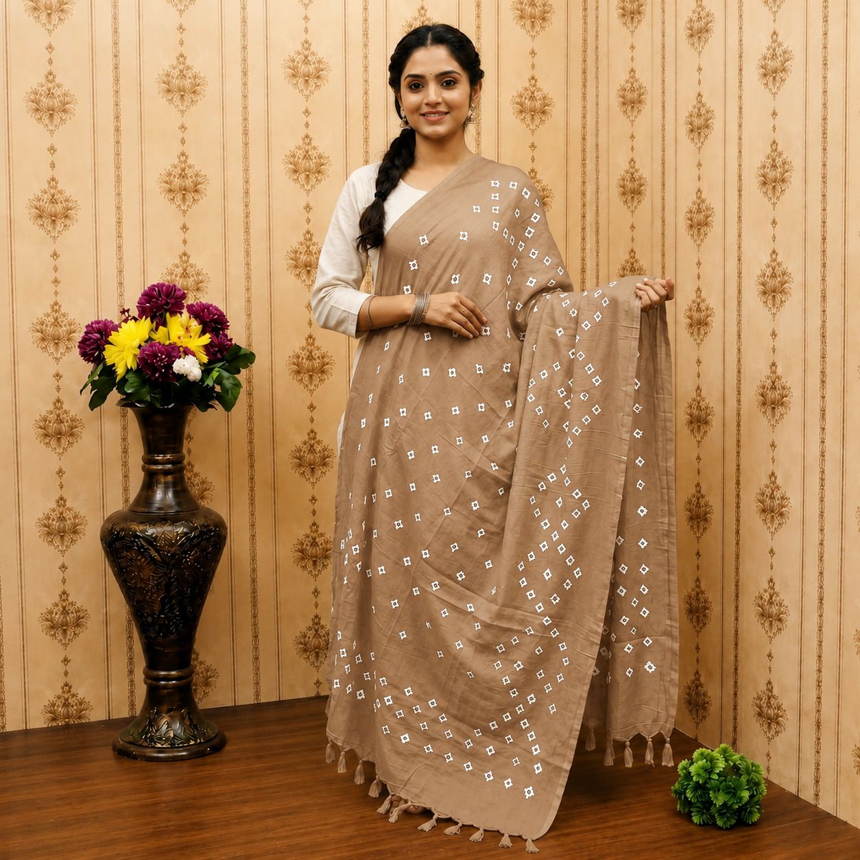 Pure Cotton Printed Beige, Brown Women Dupatta-image-14