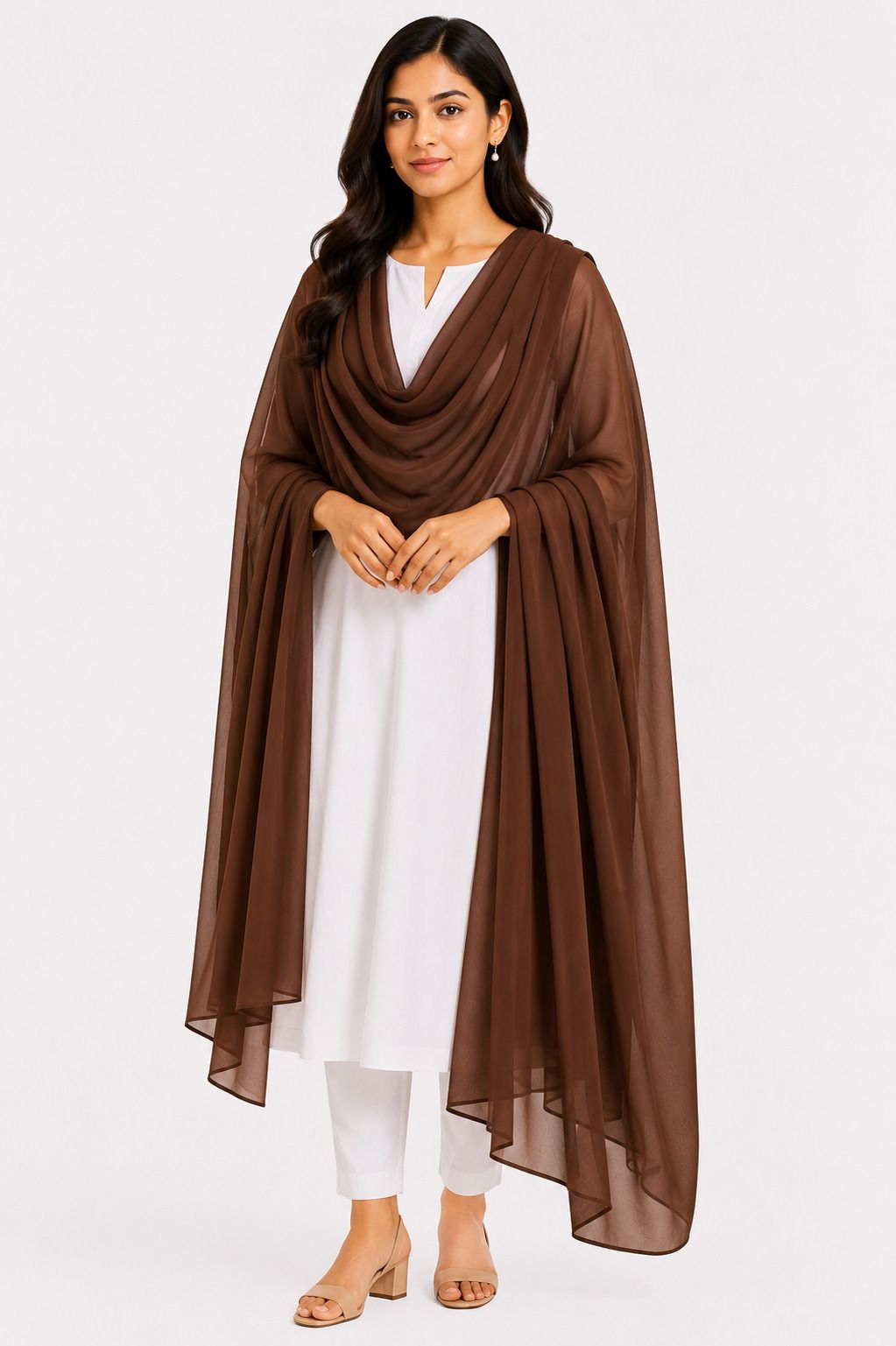 Chiffon Solid Brown Women Dupatta-image-49