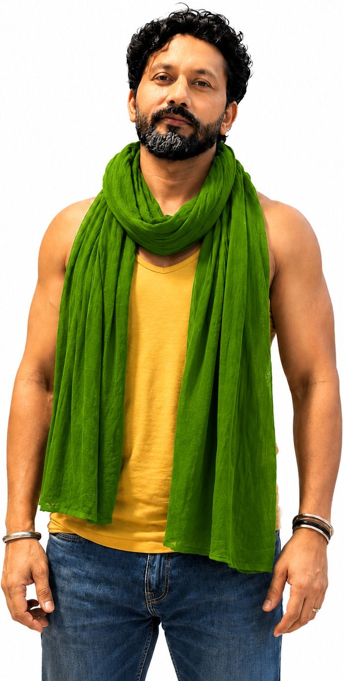 Pure Cotton Solid Green Men Dupatta-image-17