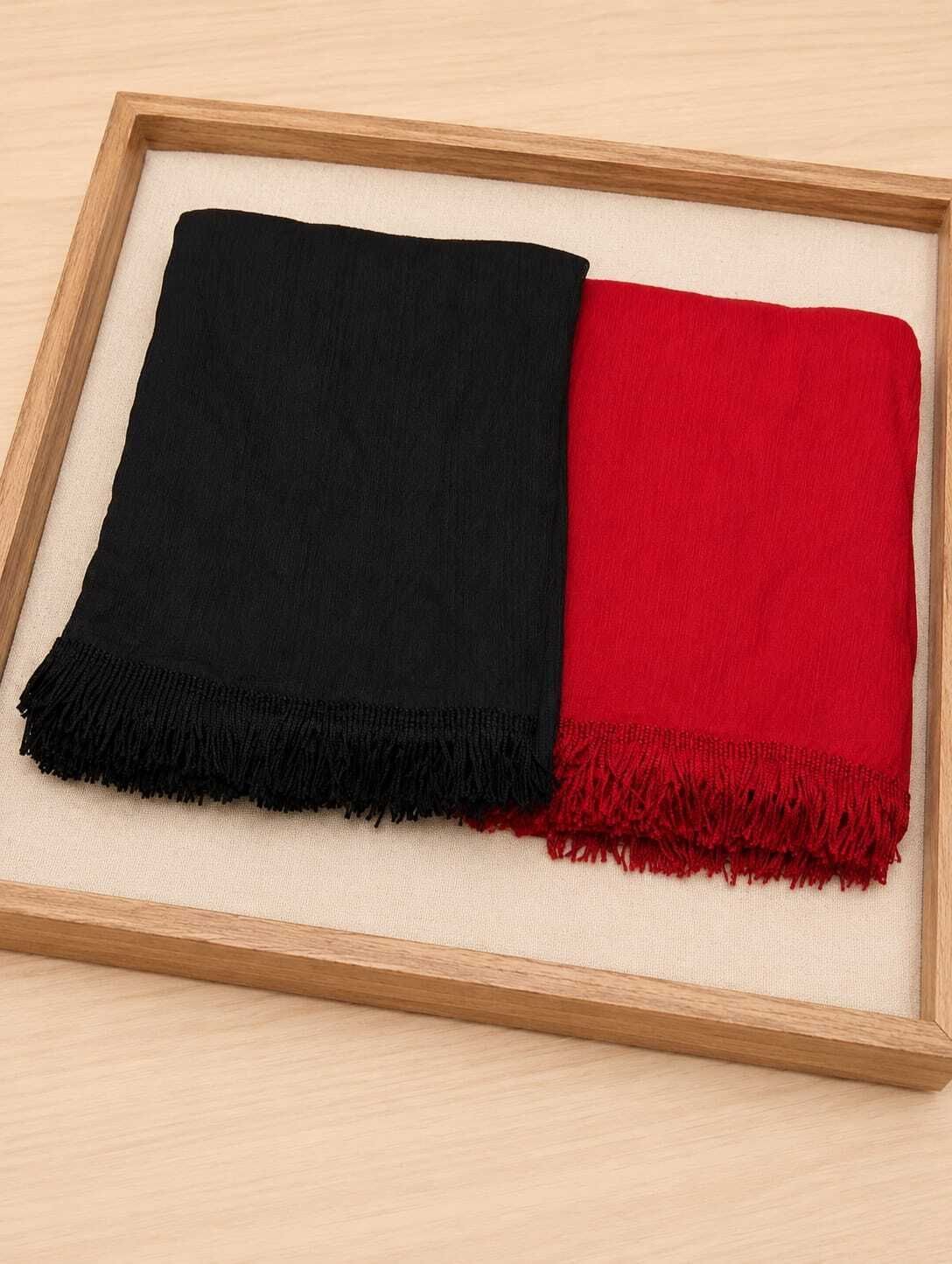 houseofcommon Lycra Blend Solid Black, Red Women Dupatta-picture-30
