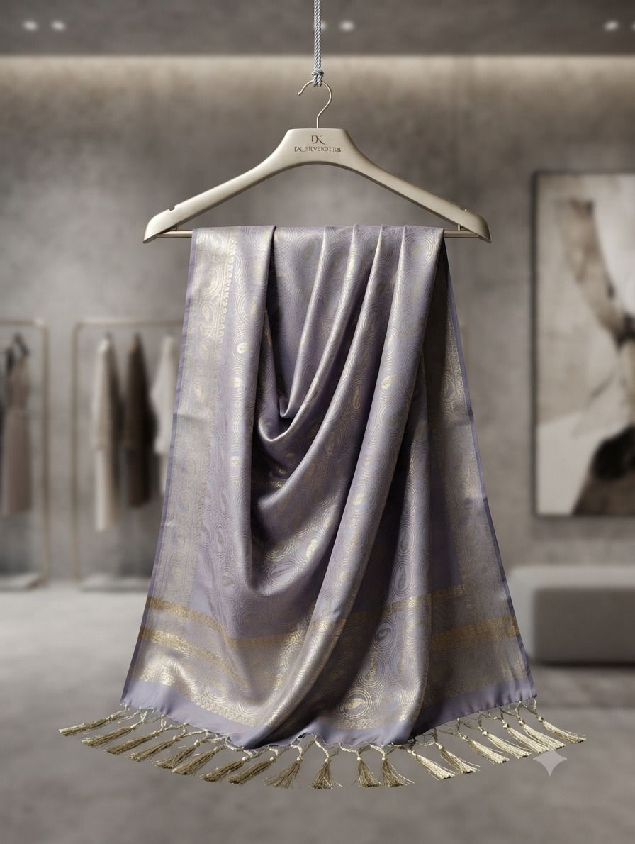 Silk Blend Woven, Self Design Silver Women Dupatta-image-18