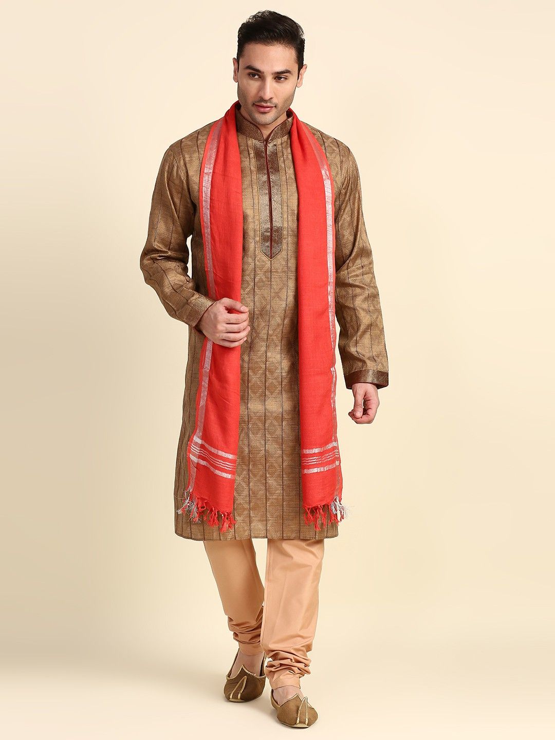 Cotton Blend Solid Red Men Dupatta