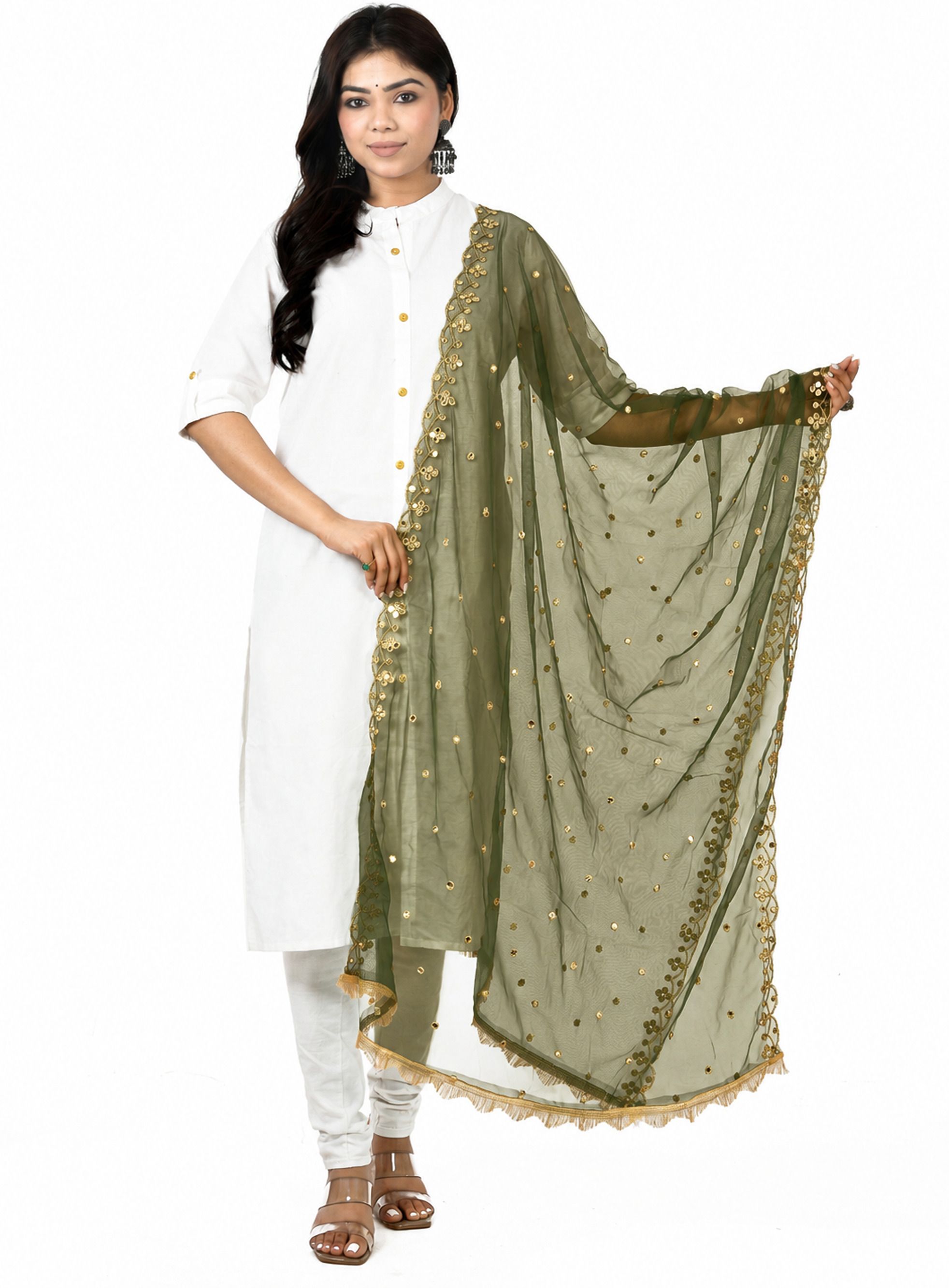 whiteheaven Net Embroidered Green Women Dupatta-picture-47