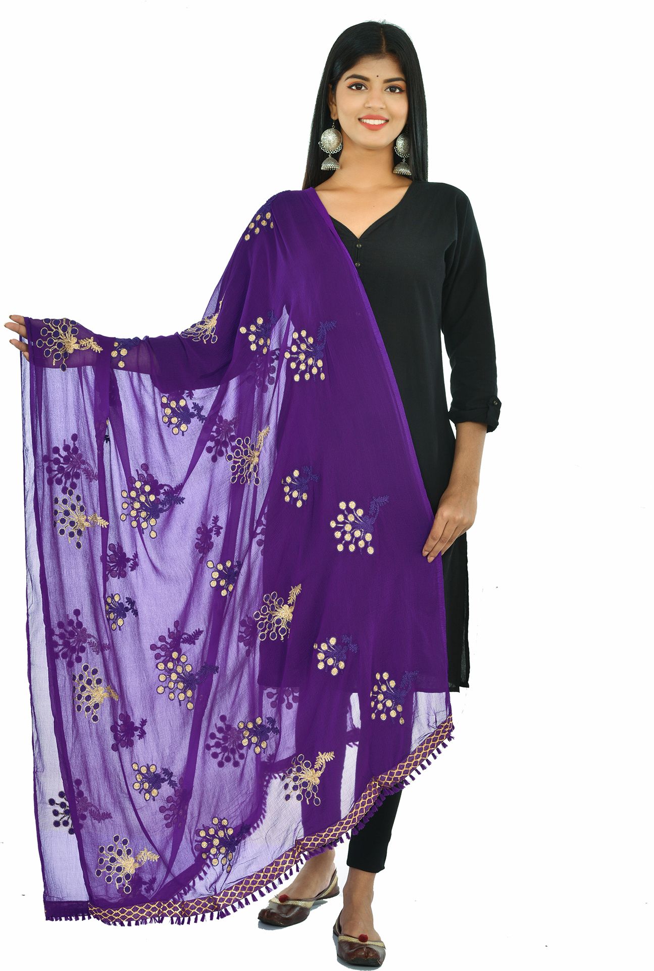 whiteheaven Chiffon Embroidered Purple Women Dupatta-picture-10