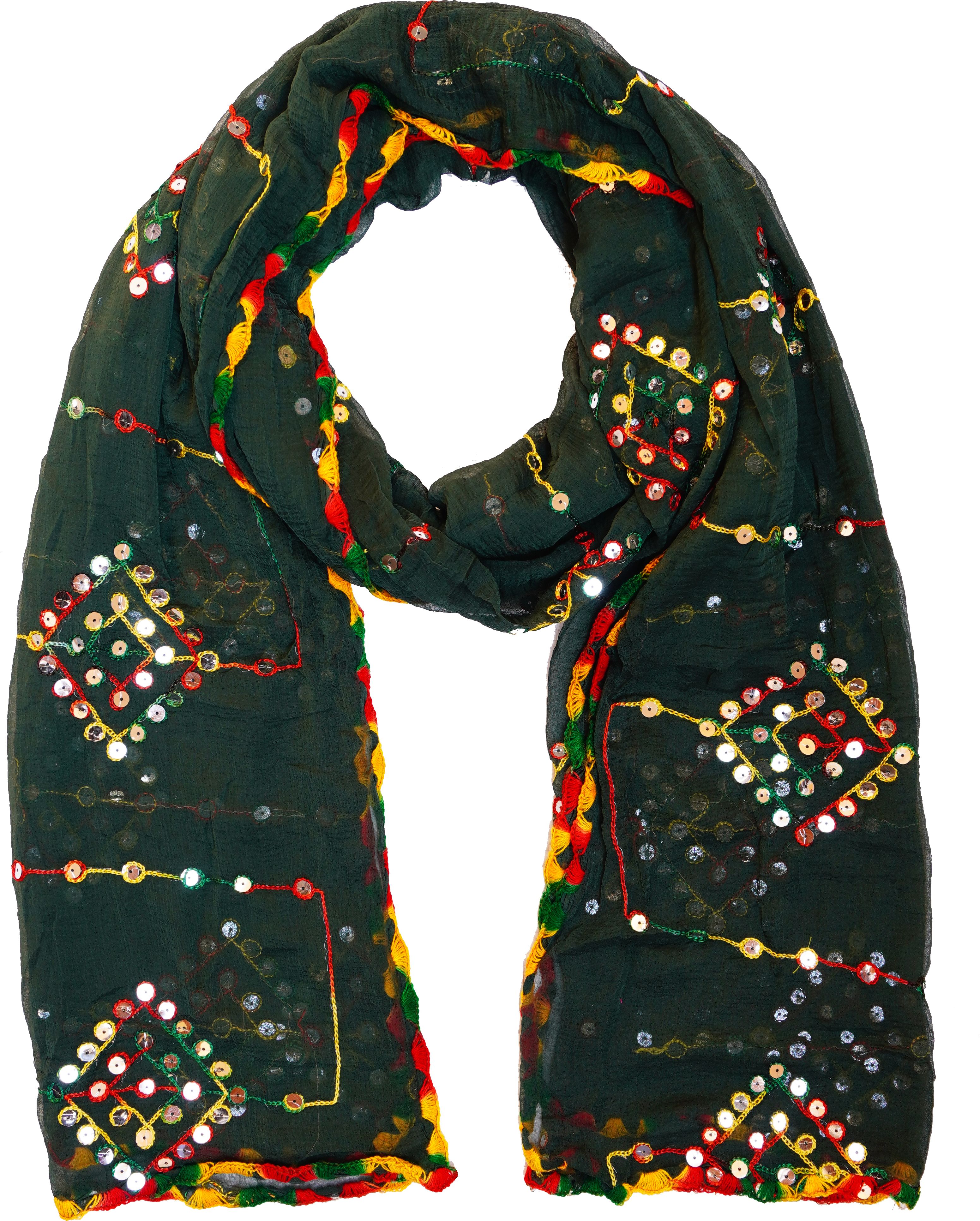 whiteheaven Chiffon Embroidered Dark Green Women Dupatta-picture-35