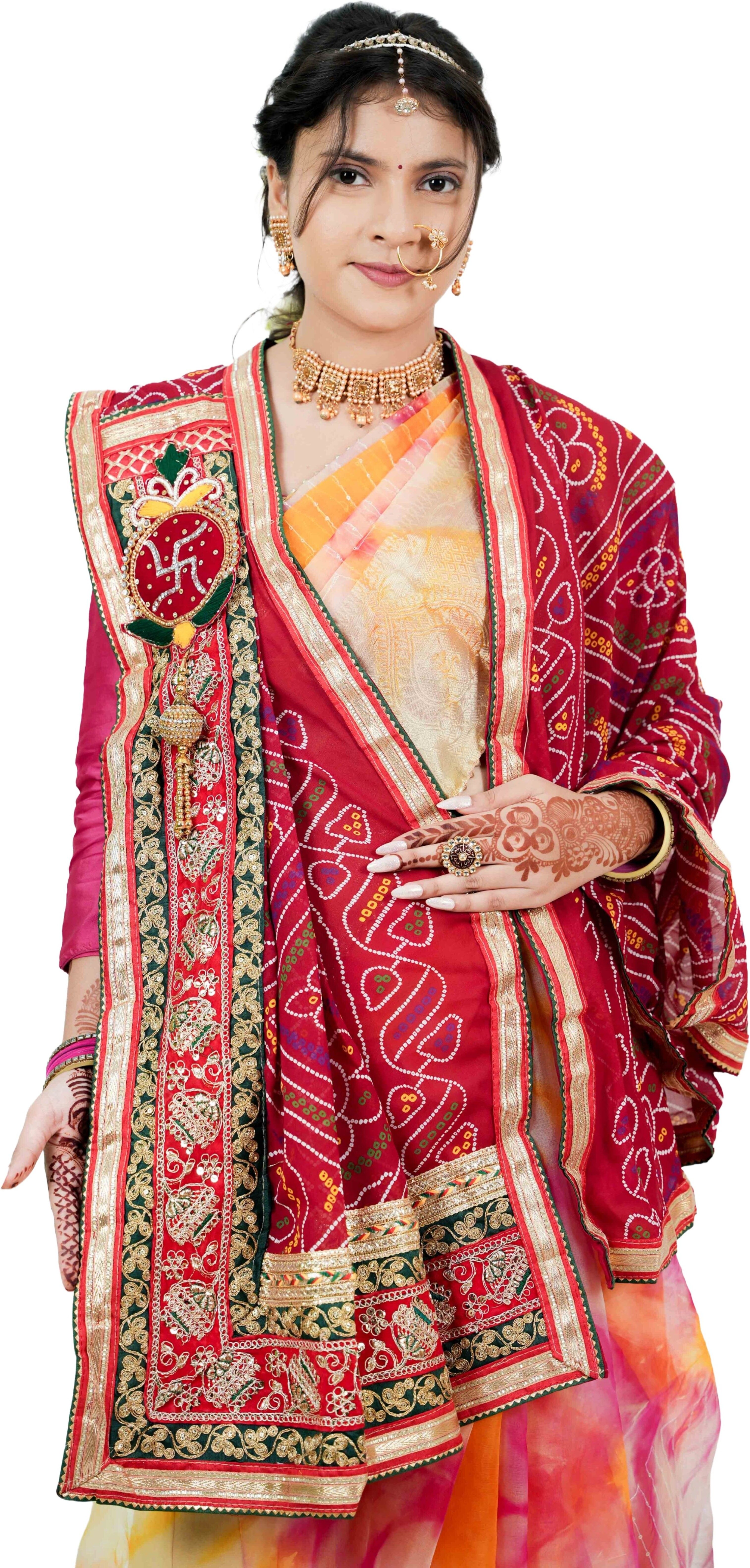 Poly Georgette Embroidered Red Women Dupatta-image-13