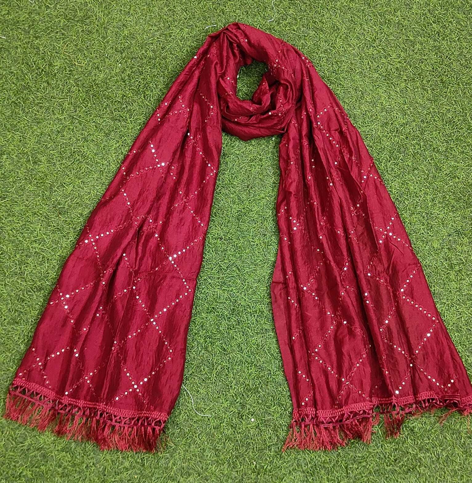 Nylon Chanderi Embroidered Maroon Women Dupatta-image-45